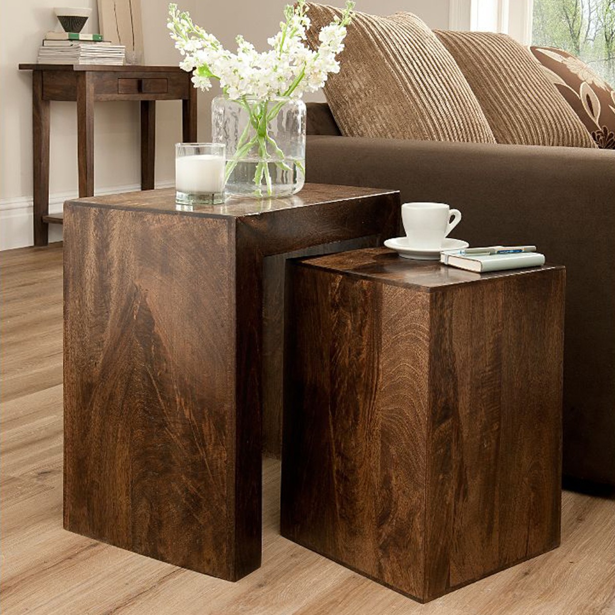 Delta Mango Wood Cube Nest Of Tables - Walnut - Cybil & Clive