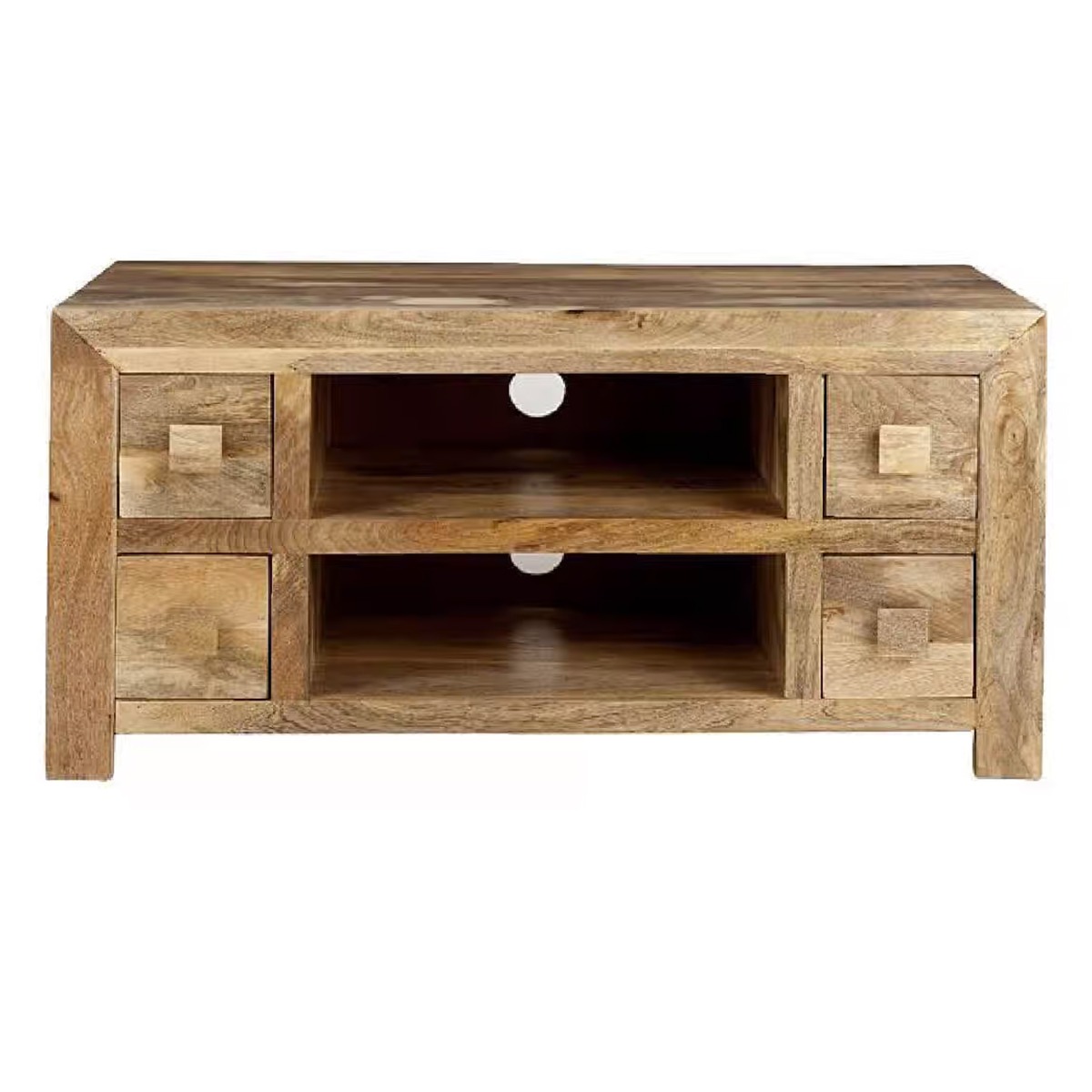 Delta Light Mango Wood 110cm TV Unit with 4 Drawers and Open Shelf - Light Wood Tone - Cybil & Clive