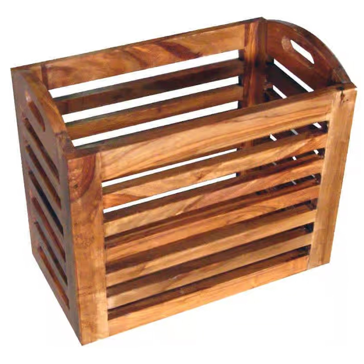 Sheesham Hardwood Small Storage Basket - Honey Colour - Cybil & Clive