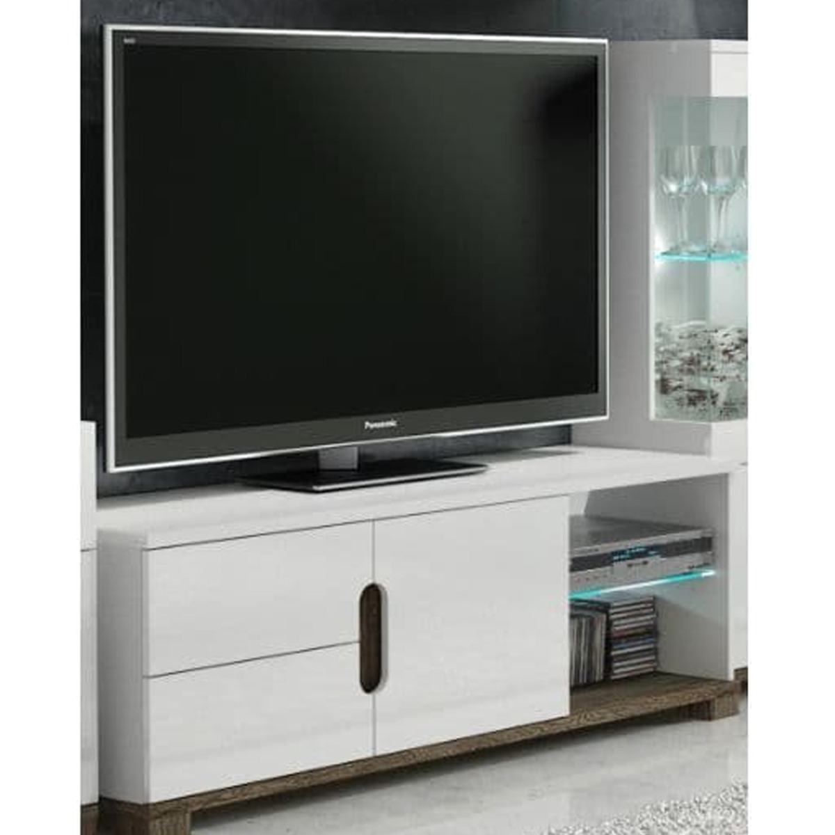 Clarke TV Unit with 2 Drawers, 1 Door and 2 Shelf - White Gloss with Dark Brown Effect - Dalton Home