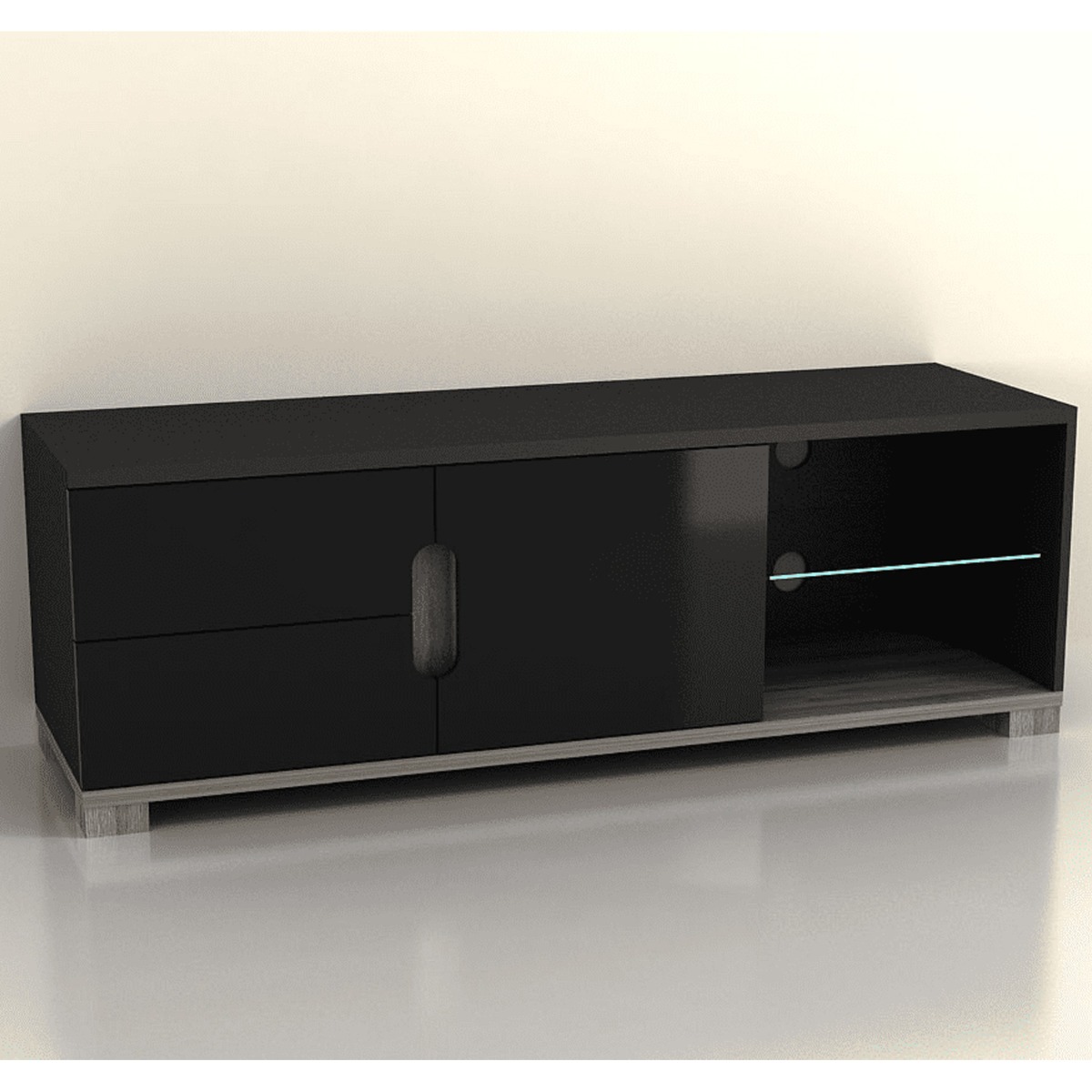 Clarke TV Unit with 2 Drawers, 1 Door and 2 Shelf - Black Gloss Front and Dark Oak Effect - Dalton Home