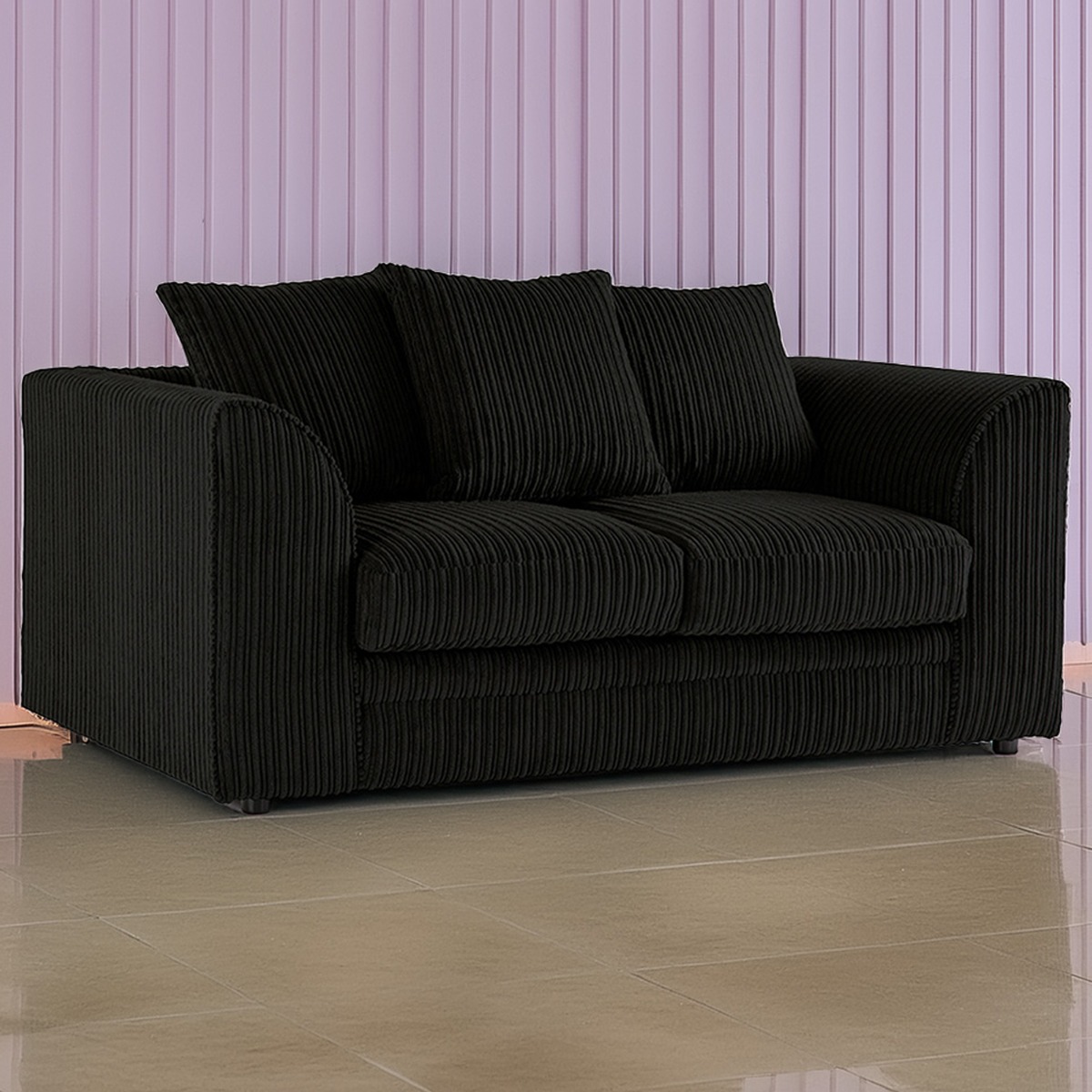 Desmond Jumbo Cord 2 Seater Scatterback Sofa - Black - Home Done