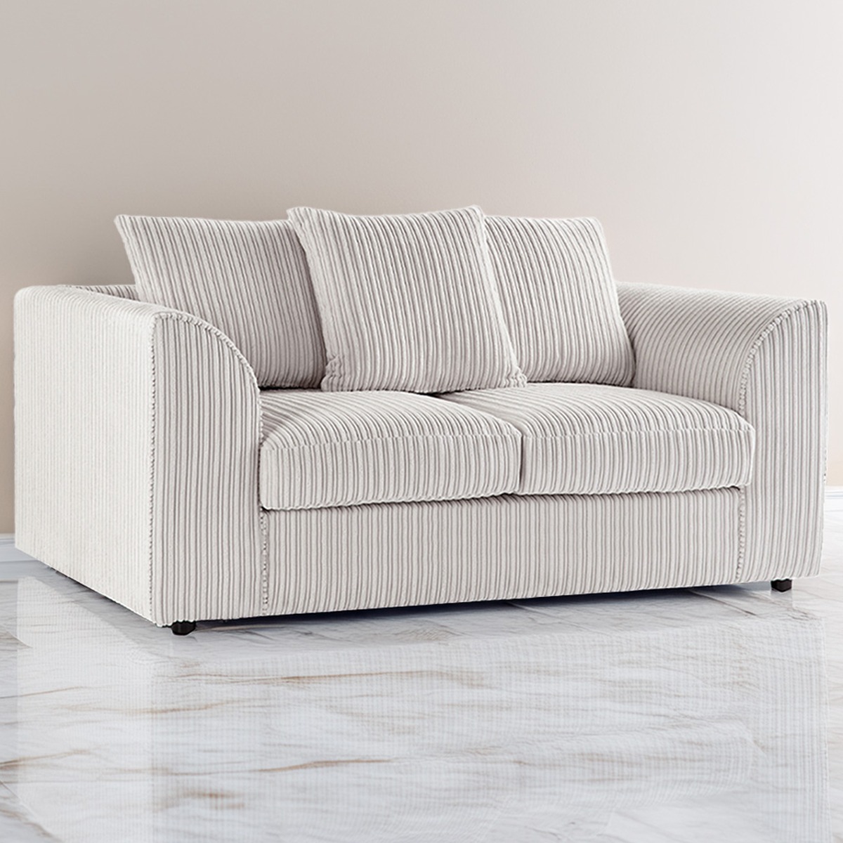Desmond Jumbo Cord 2 Seater Scatterback Sofa - Cream - Home Done
