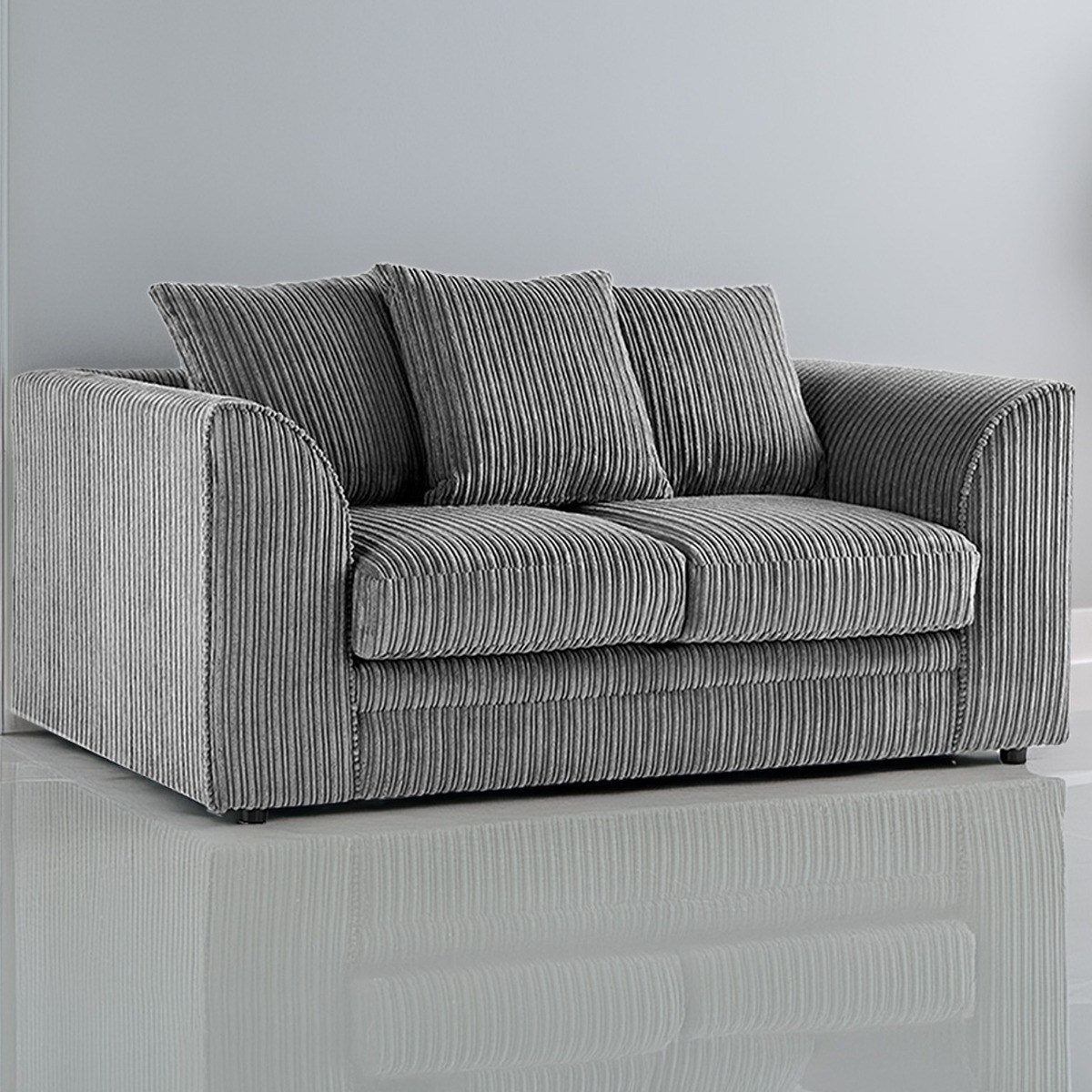 Desmond Jumbo Cord 2 Seater Scatterback Sofa - Grey - Home Done
