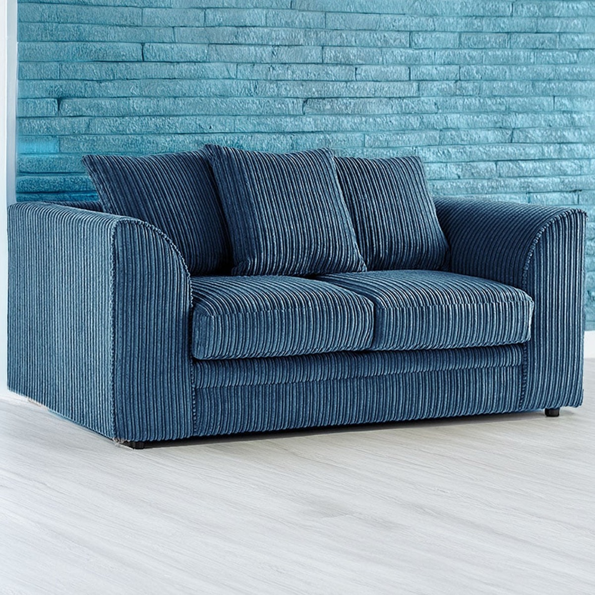 Desmond Jumbo Cord 2 Seater Scatterback Sofa - Marine Blue - Home Done