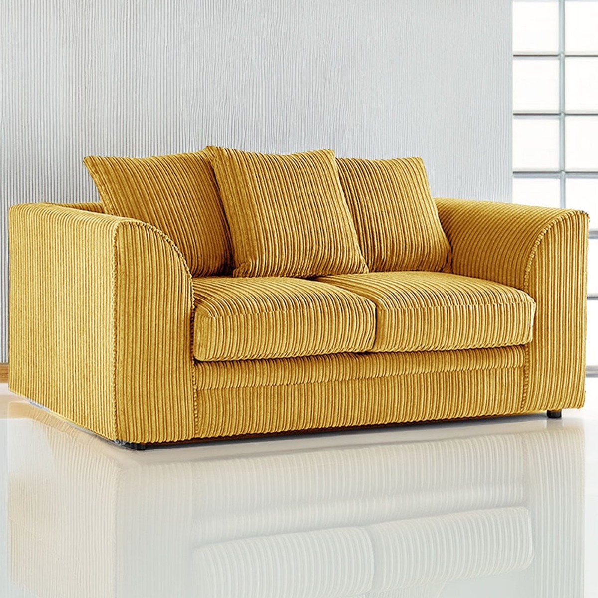 Desmond Jumbo Cord 2 Seater Scatterback Sofa - Mustard - Home Done
