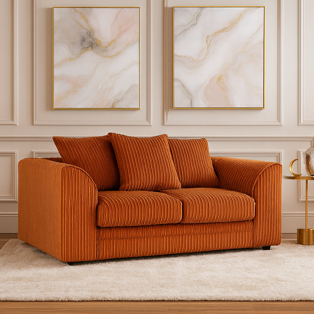 Desmond Jumbo Cord 2 Seater Scatterback Sofa - Orange - Home Done