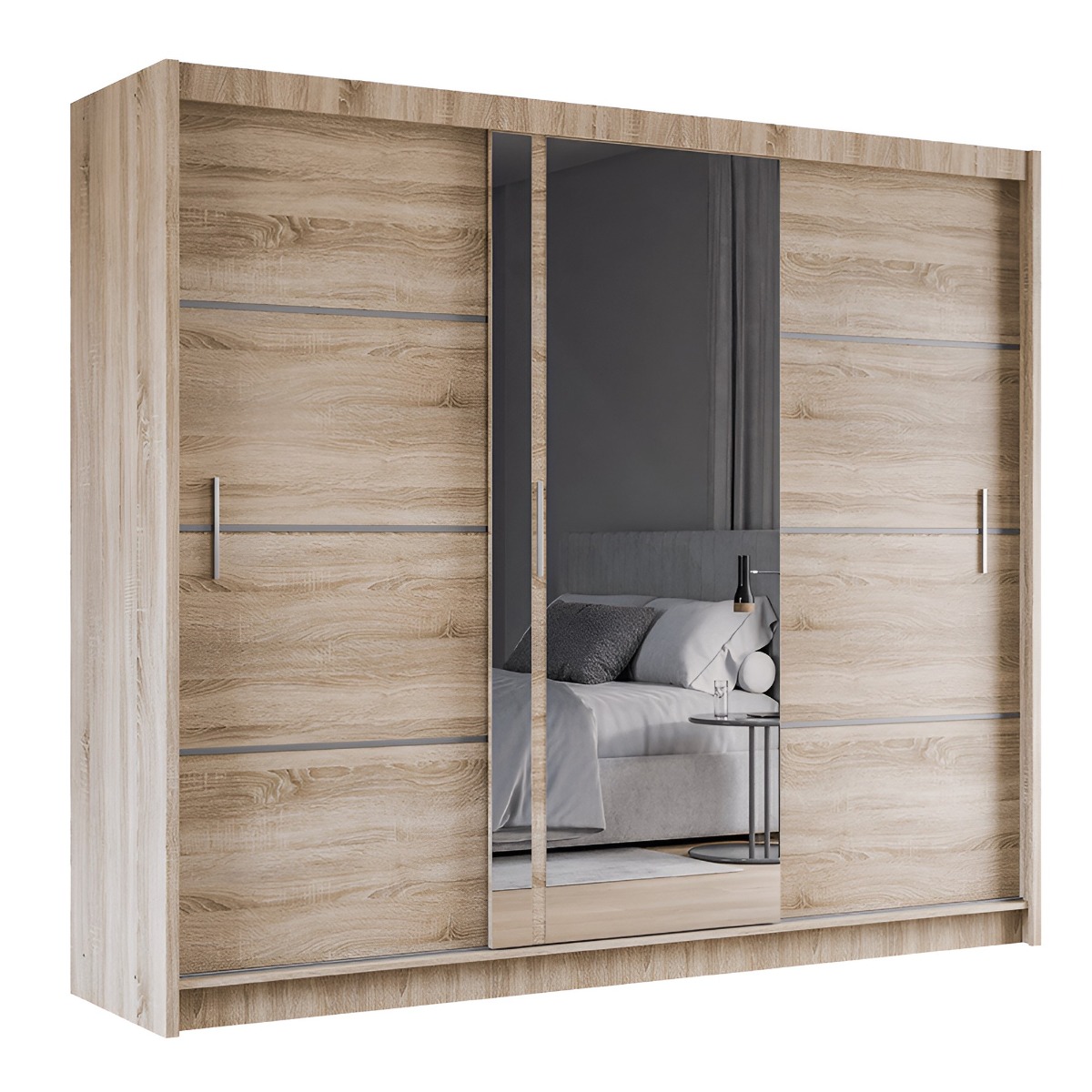 Sliding Wardrobe - BROADLAND 3 Door Mirrored Wardrobe Oak Sonoma 250cm - Avellino & Wells