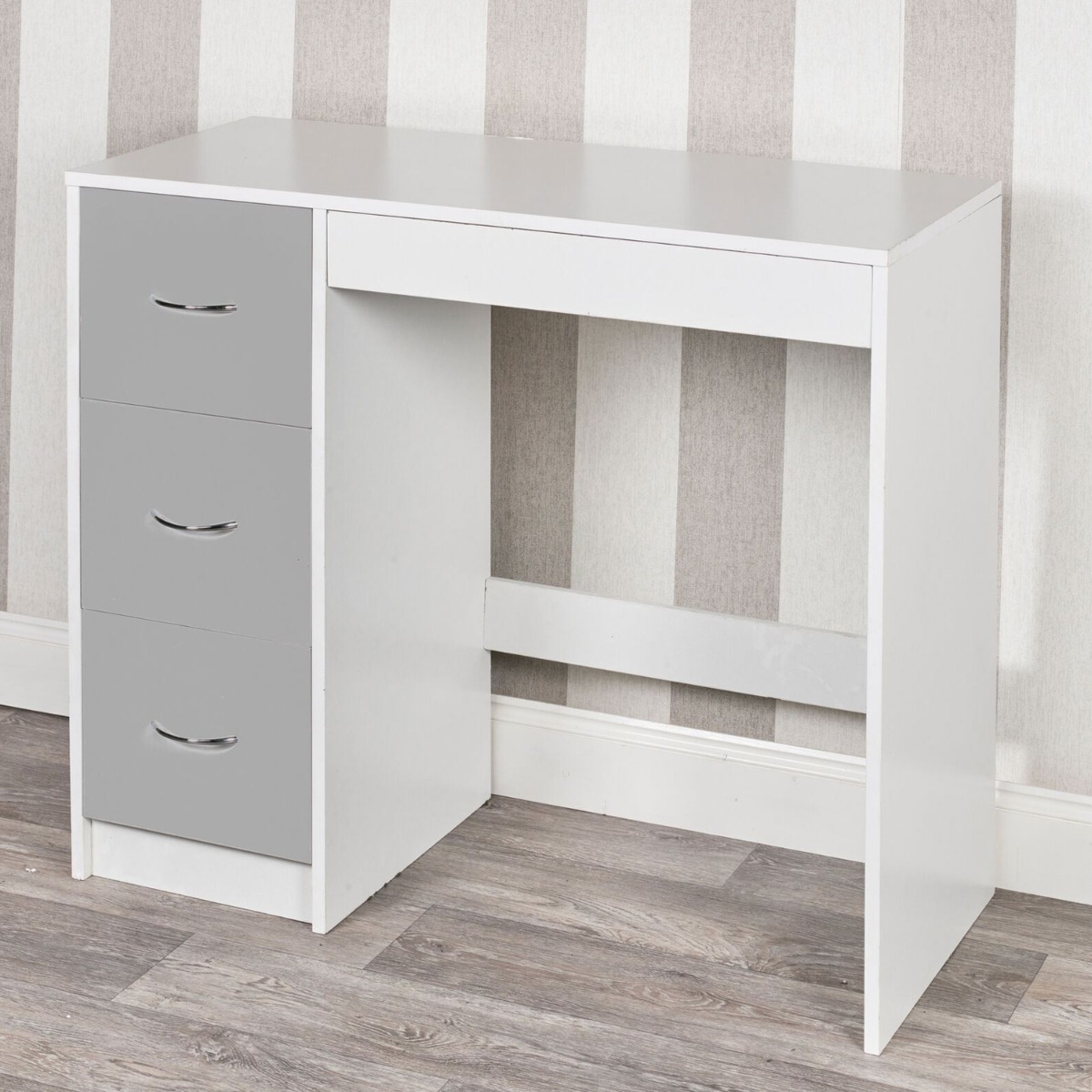 3 Drawer Wood Computer Desk White Carcass with Grey Drawer - Bedroom & More