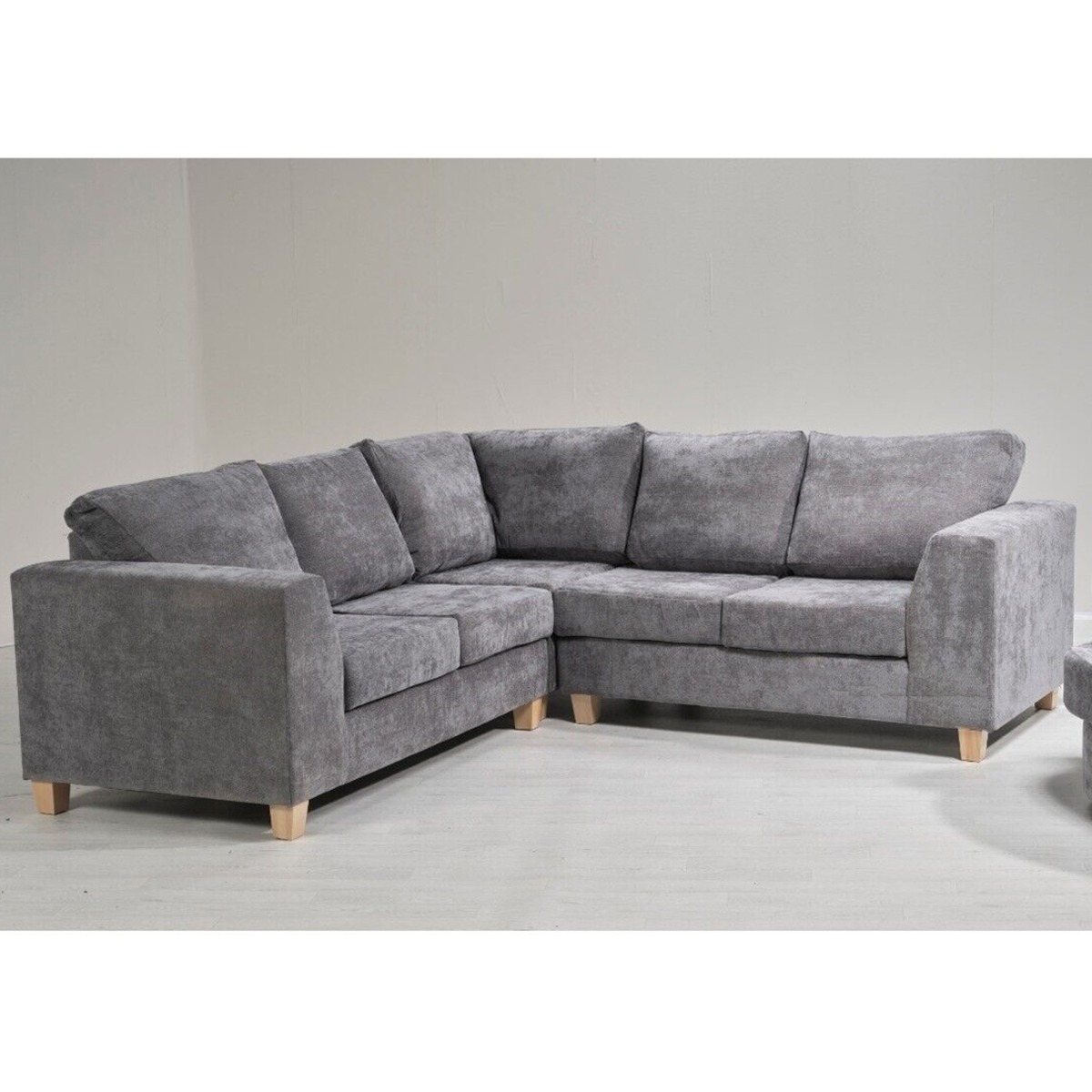MORRISON Chenille Fabric 5 Seater L Shaped Fullback Corner Sofa - Grey - Home Done