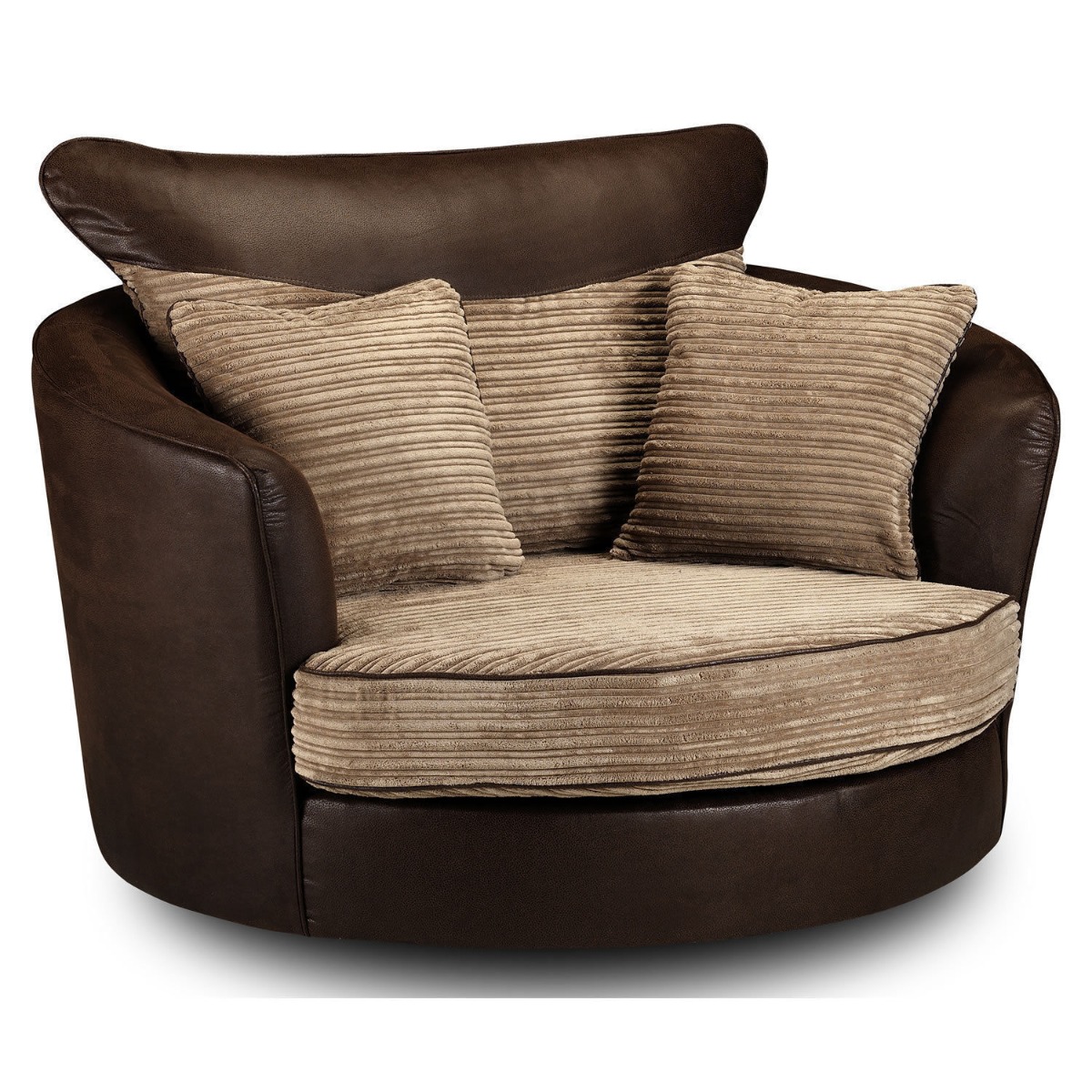 Lorraine Jumbo Cord Swivel Chair - Brown and Beige - Home Done