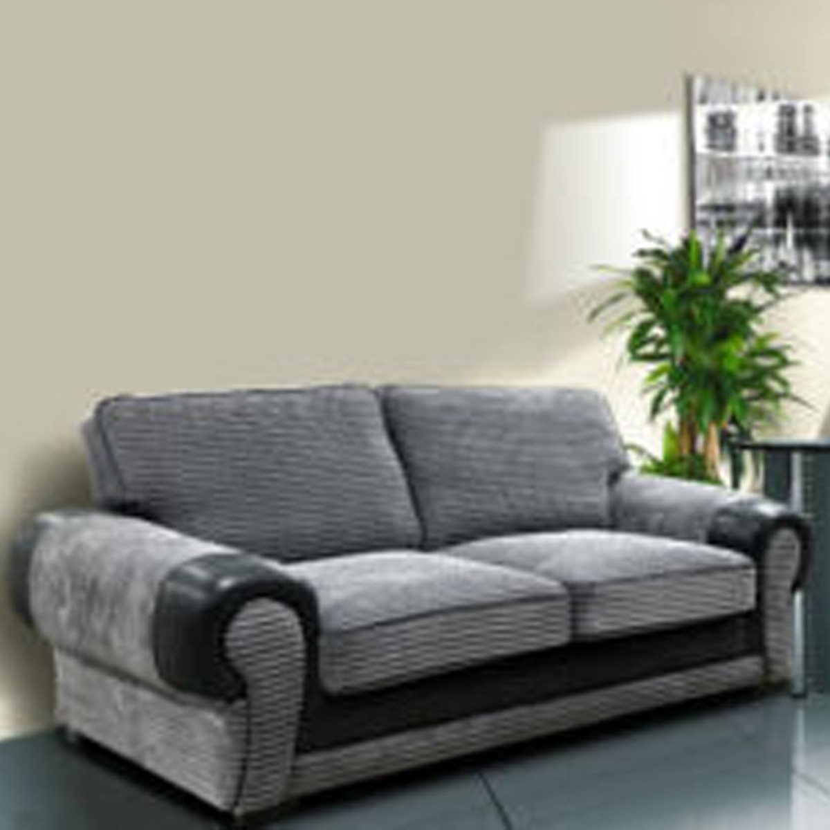 LORRAINE Jumbo Cord 3 Seater Fullback Sofa - Grey and Black - Home Done