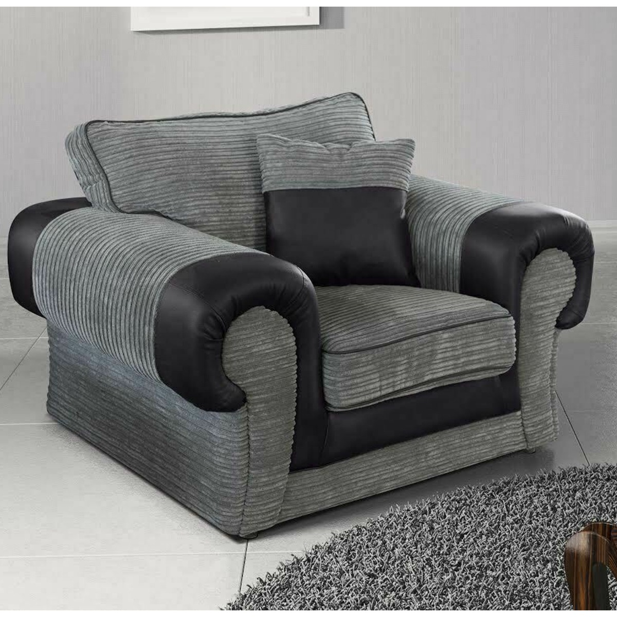 Lorraine Jumbo Cord Armchair - Grey and Black - Home Done