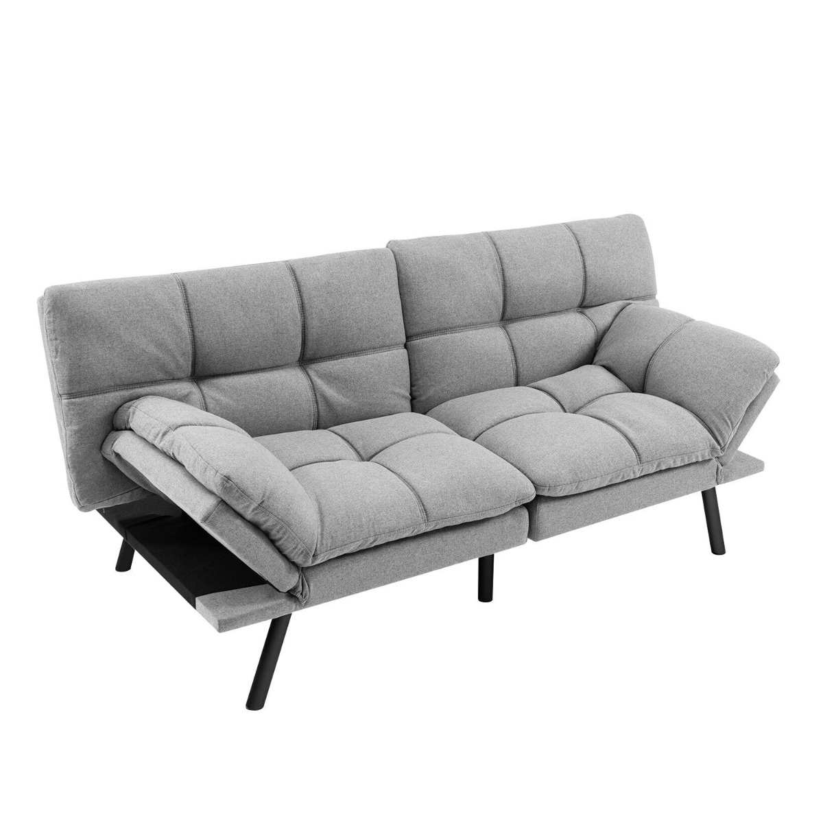 High Quality Linen Faux Fabric Memory Foam Convertible 2 Seater Sofabed - Grey - Bedroom & More