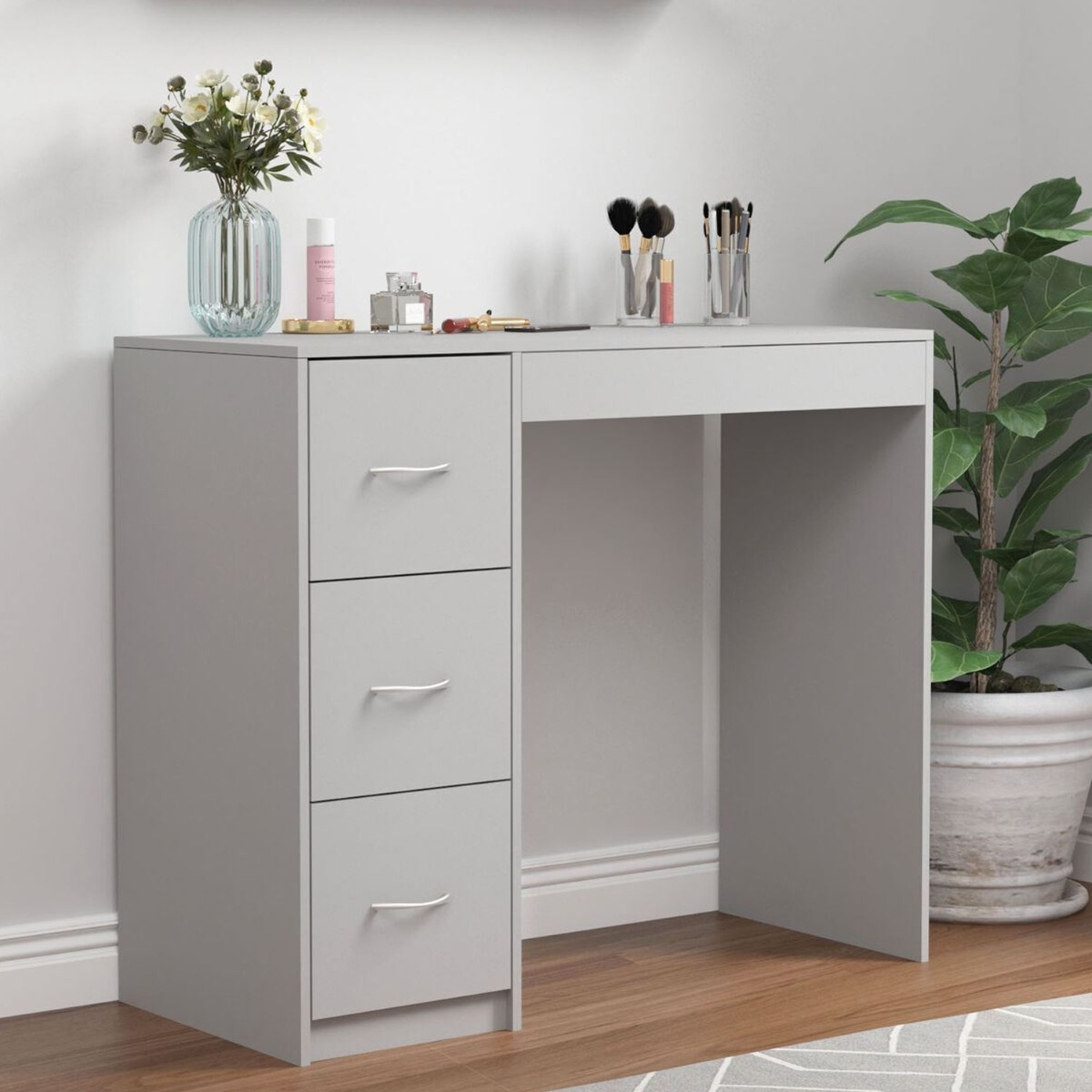 3 Drawer Wooden Computer Desk - Grey Carcass with Grey Drawers - Bedroom & More