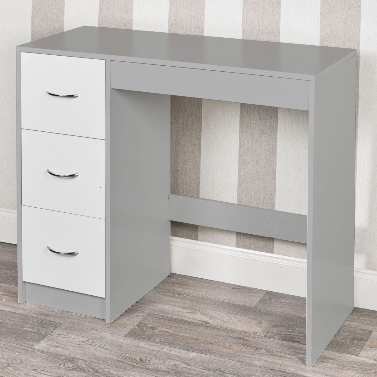 3 Drawer Wooden Computer Desk - Grey Carcass with White Drawers - Bedroom & More