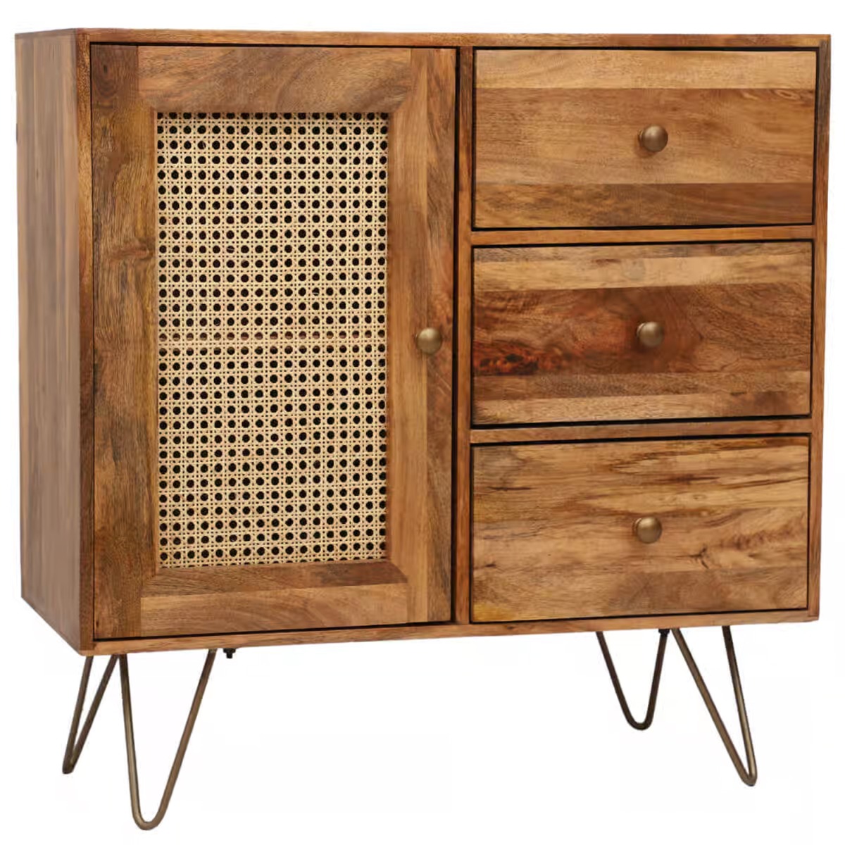 Lattice Design Mango Wood 3 Door Small Sideboard 90cm with Door - Brown - Cybil & Clive