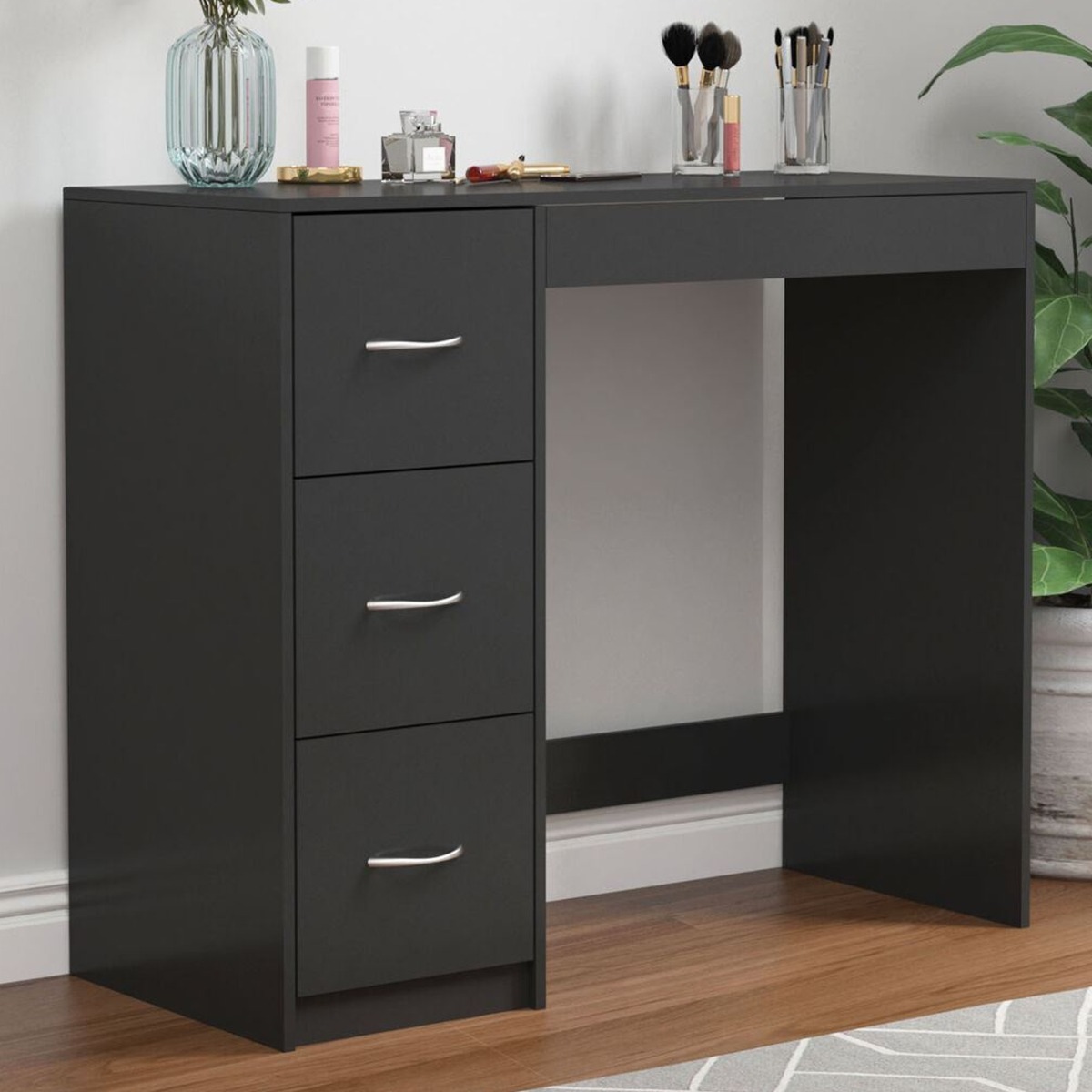 3 Drawer Wooden Computer Desk - Black Carcass with Black Drawers - Bedroom & More