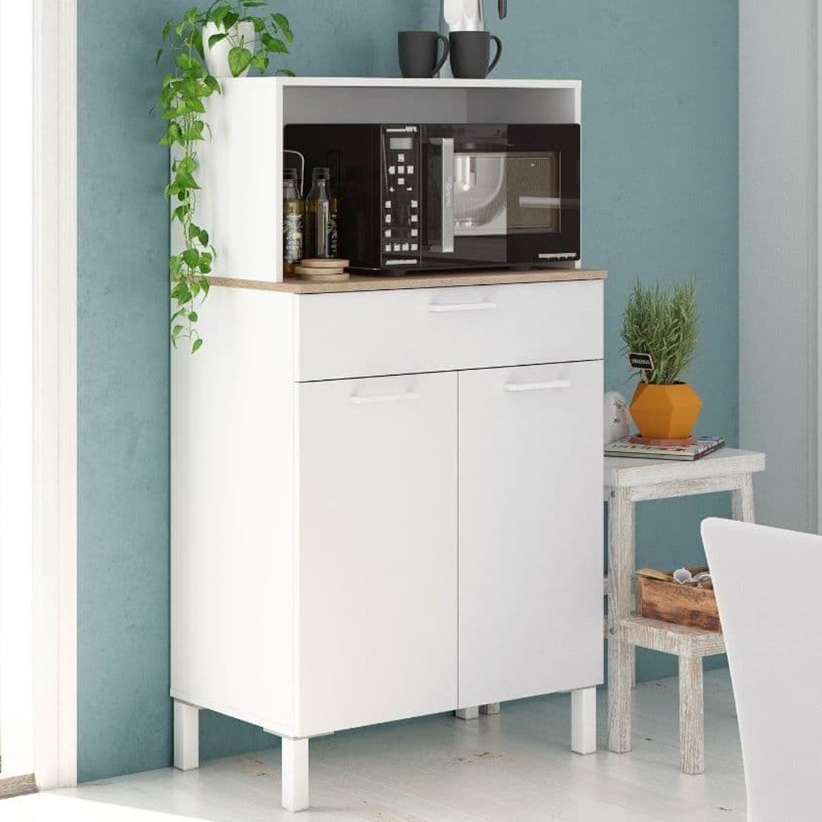 Chris Oak Effect 2 Door Utility Kitchen Cabinet - White - Dalton Home