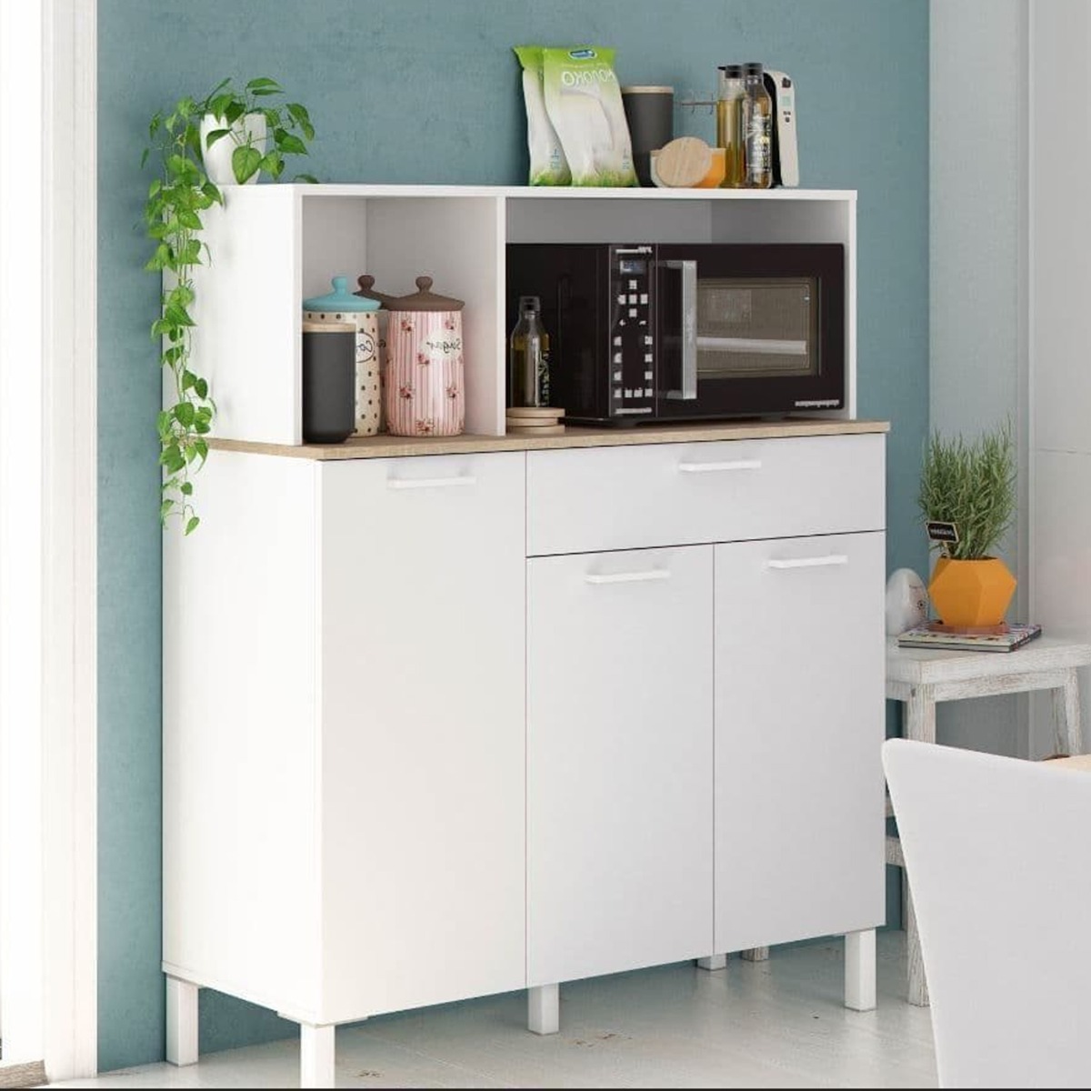 Chris Oak Effect 3 Door Utility Kitchen Cabinet with Drawer - White - Dalton Home