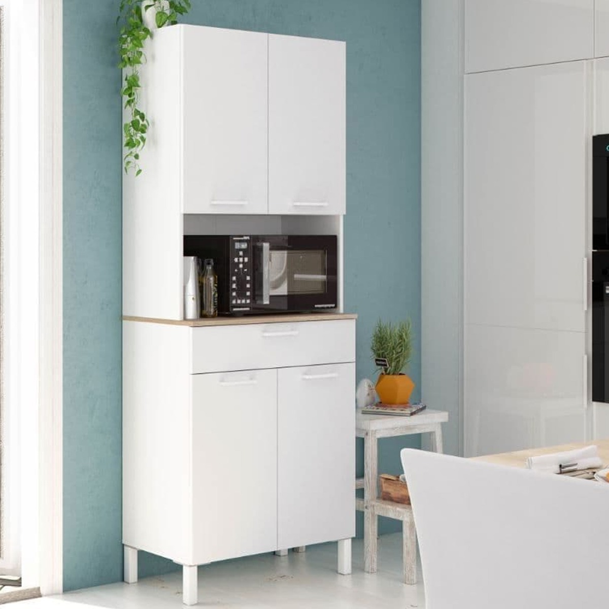 Chris Oak Effect 4 Door Utility Kitchen Cabinet with Drawer - White - Dalton Home