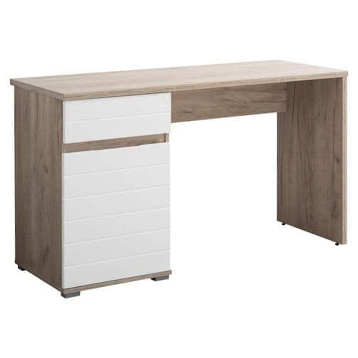 Modern Oak and White Gloss Desk with Drawer and Cupboard - Dalton Home