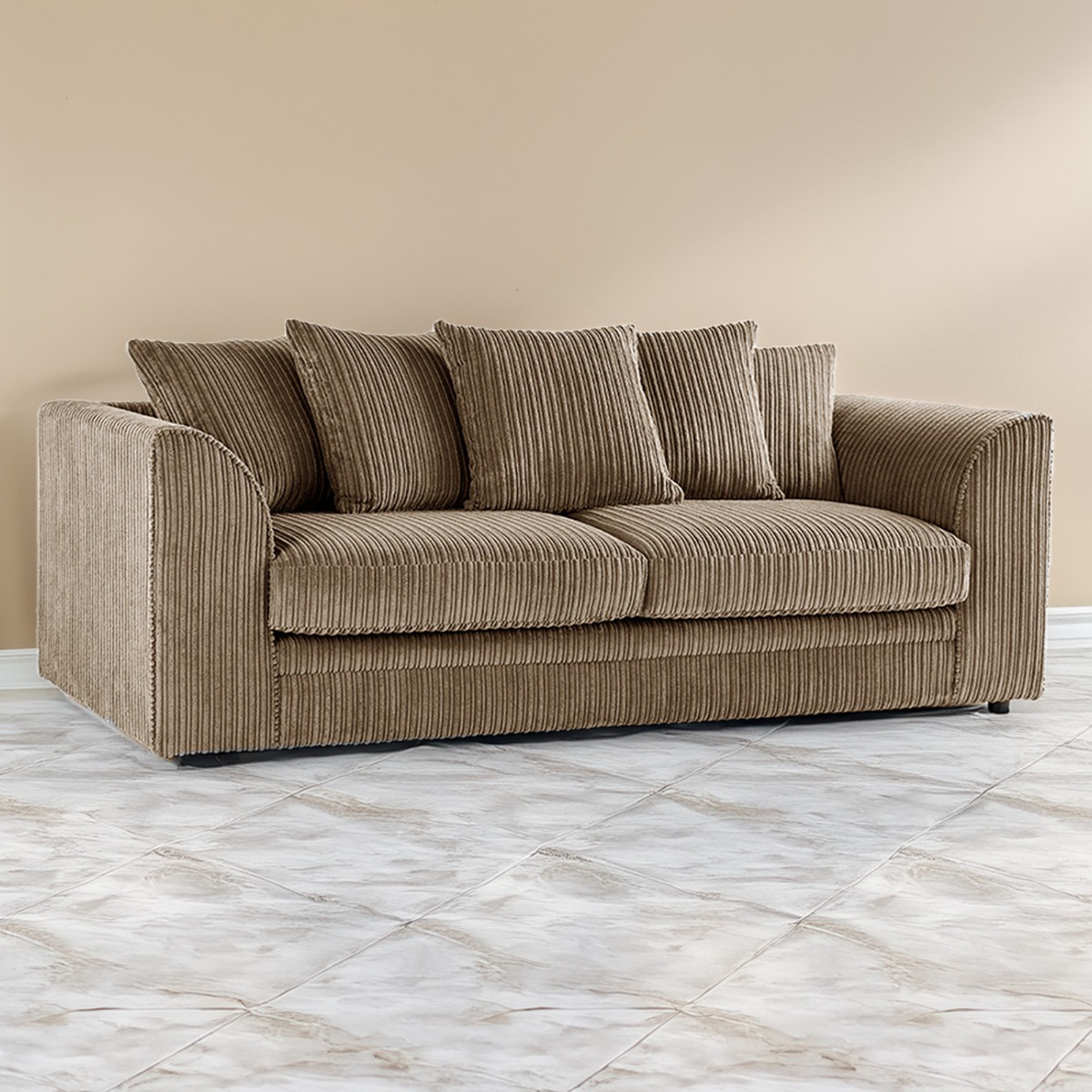 Desmond Jumbo Cord 3 Seater Scatterback Sofa - Coffee - Home Done