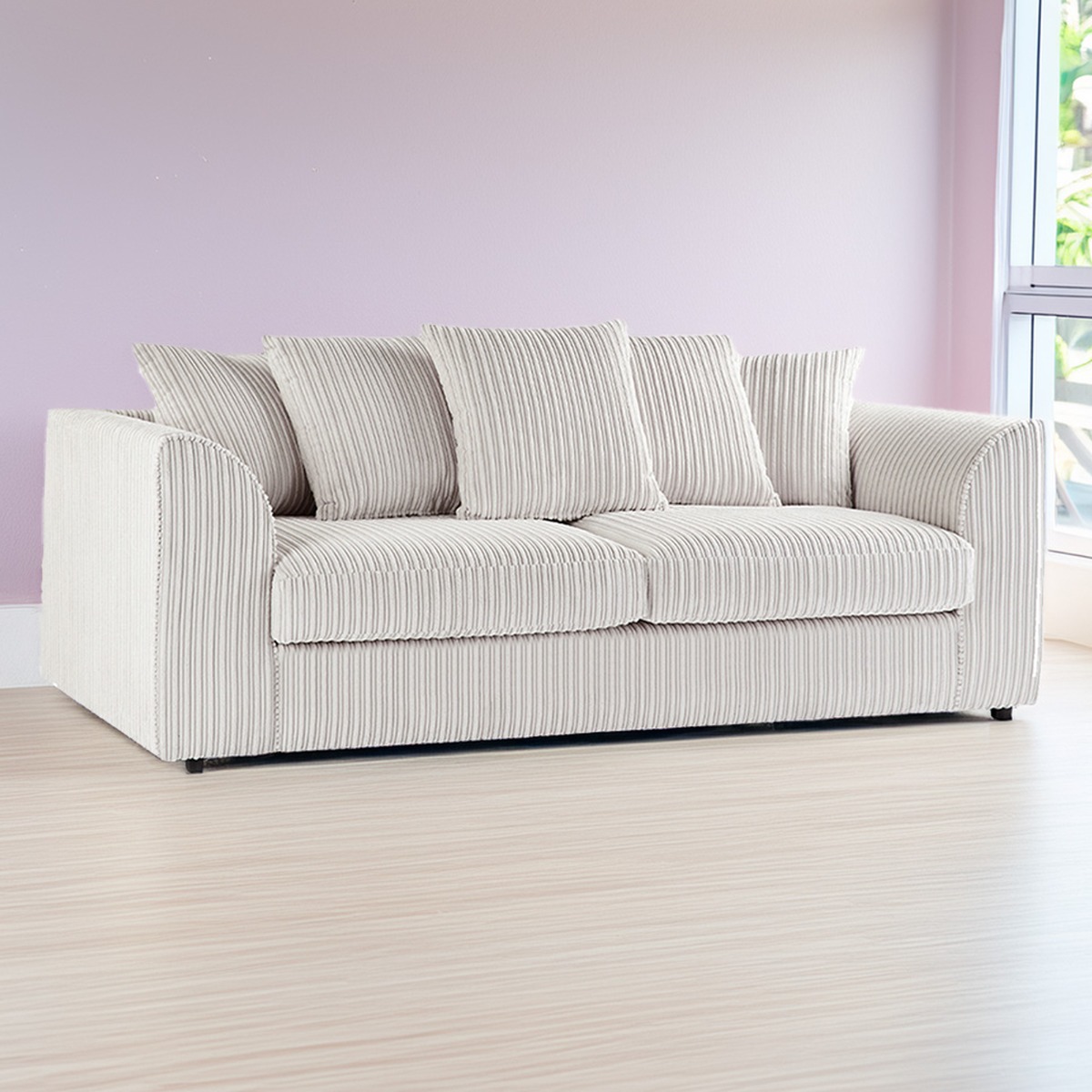 Desmond Jumbo Cord 3 Seater Scatterback Sofa - Cream - Home Done