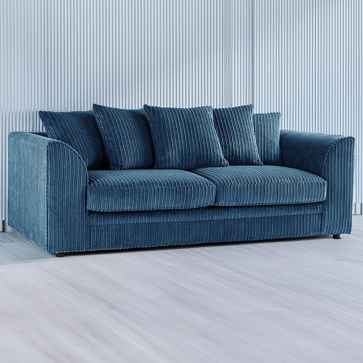 Desmond Jumbo Cord 3 Seater Scatterback Sofa - Marine Blue - Home Done