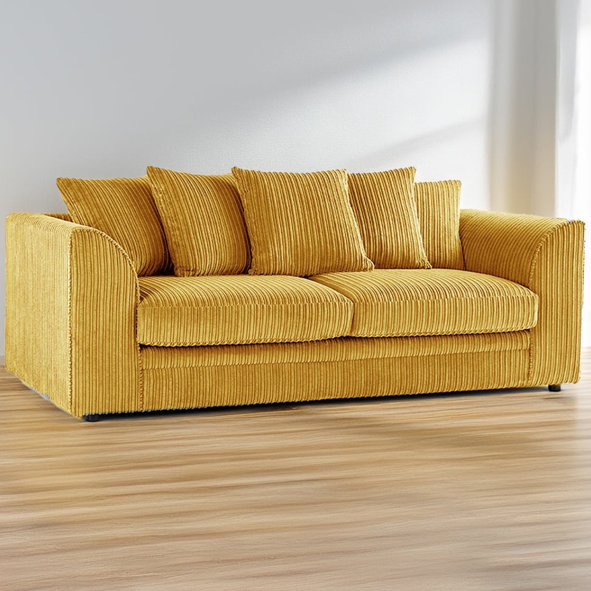 Desmond Jumbo Cord 3 Seater Scatterback Sofa - Mustard - Home Done