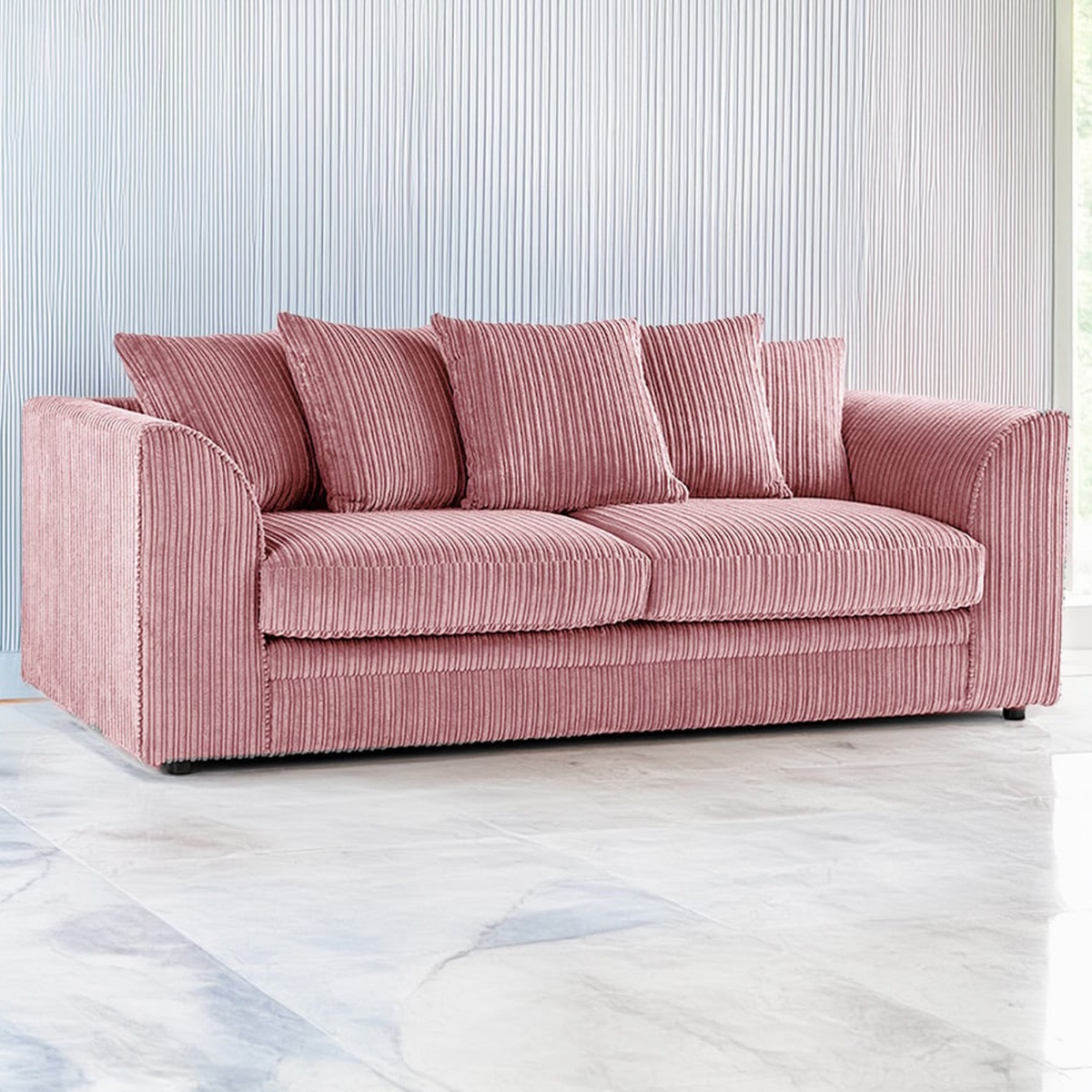 Desmond Jumbo Cord 3 Seater Scatterback Sofa - Pink - Home Done