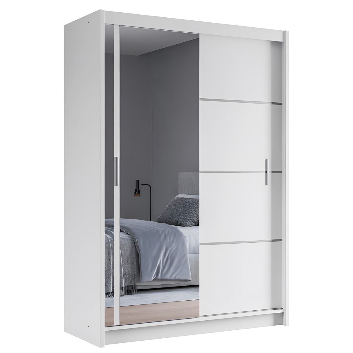 Sliding Wardrobe - BROADLAND 2 Door Mirrored Wardrobe White 150cm - Avellino & Wells