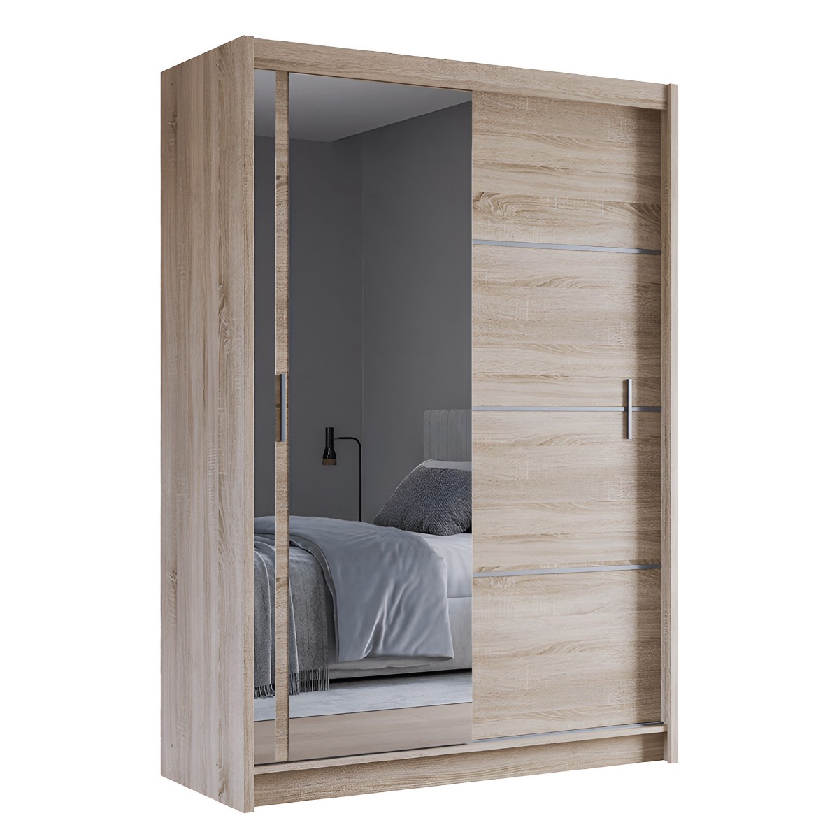Sliding Wardrobe - BROADLAND 2 Door Mirrored Wardrobe Sonoma 150cm - Avellino & Wells