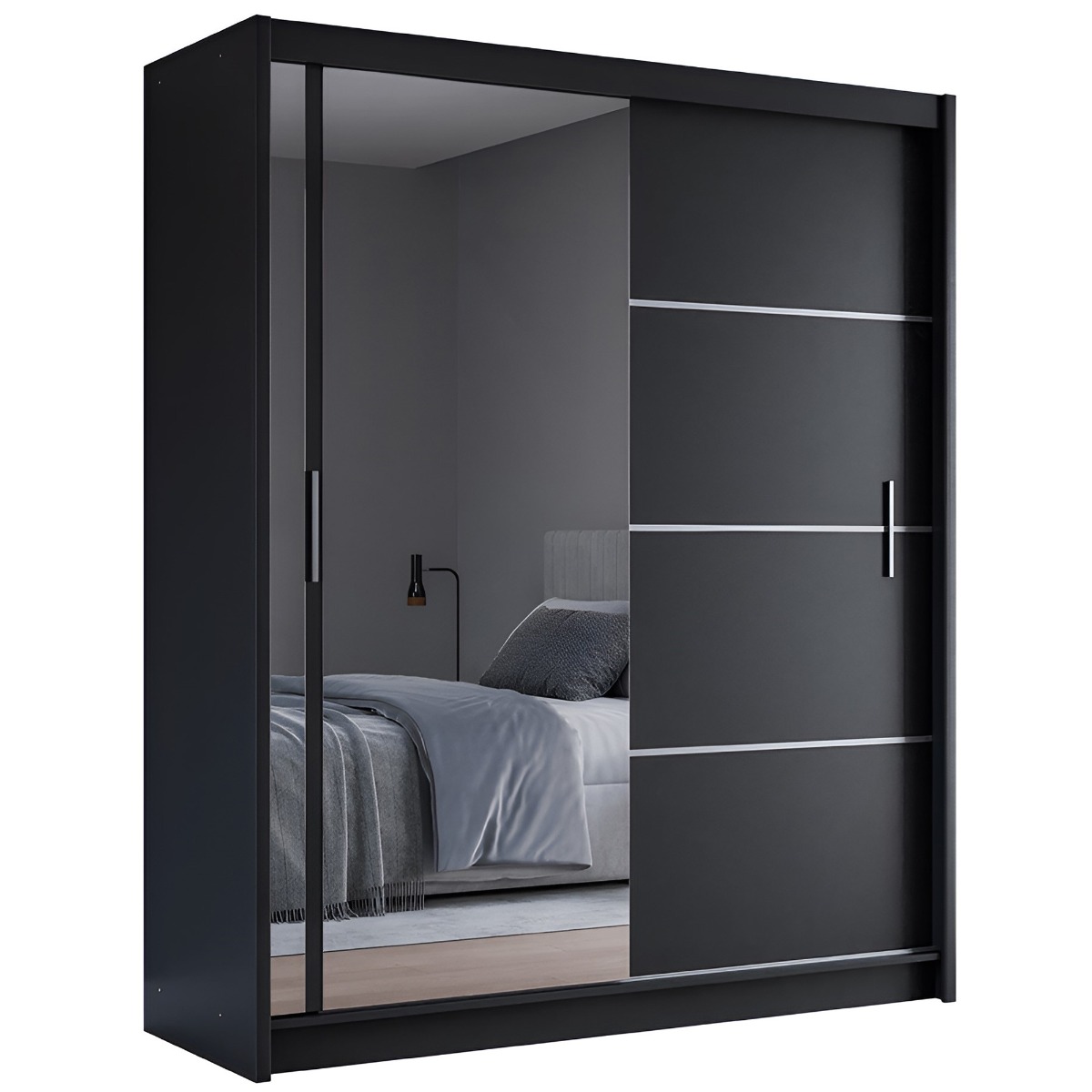 Sliding Wardrobe - BROADLAND 2 Door Mirrored Wardrobe Black 180cm - Avellino & Wells