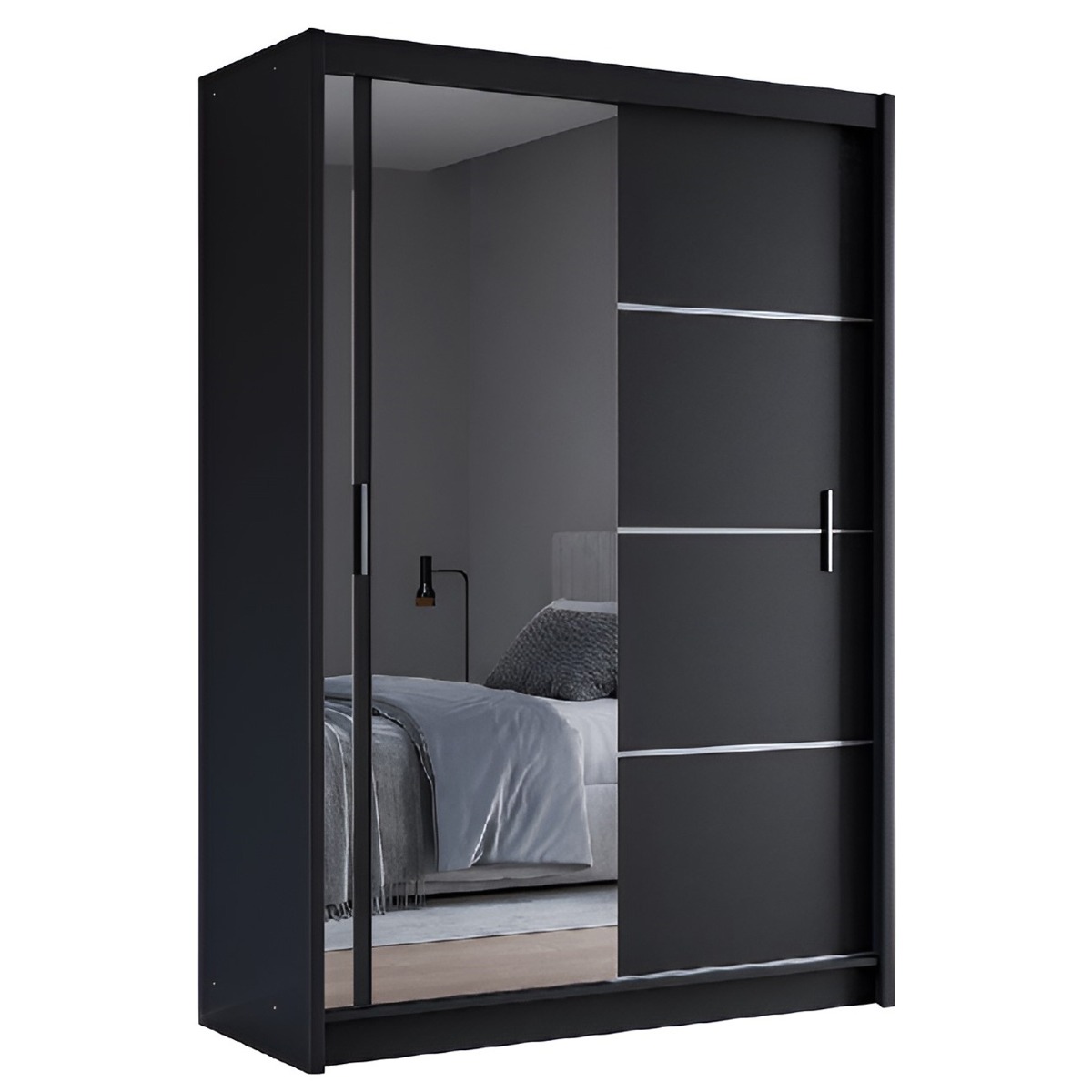 Sliding Wardrobe - BROADLAND 2 Door Mirrored Wardrobe Black 150cm - Avellino & Wells