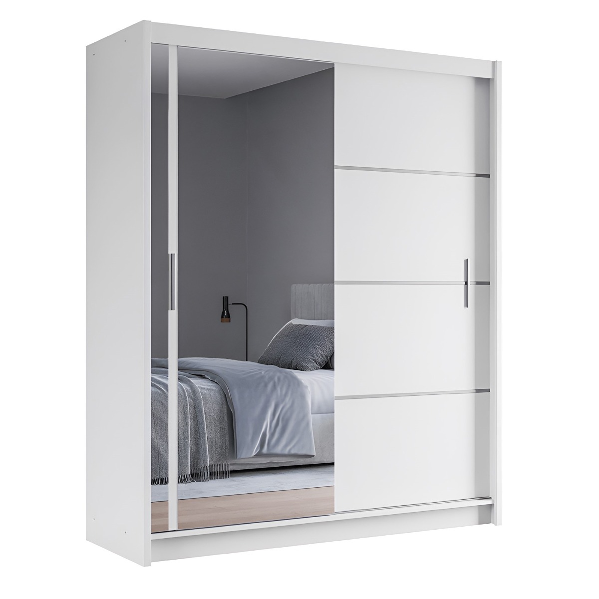 Sliding Wardrobe - BROADLAND 2 Door Mirrored Wardrobe White 180cm - Avellino & Wells