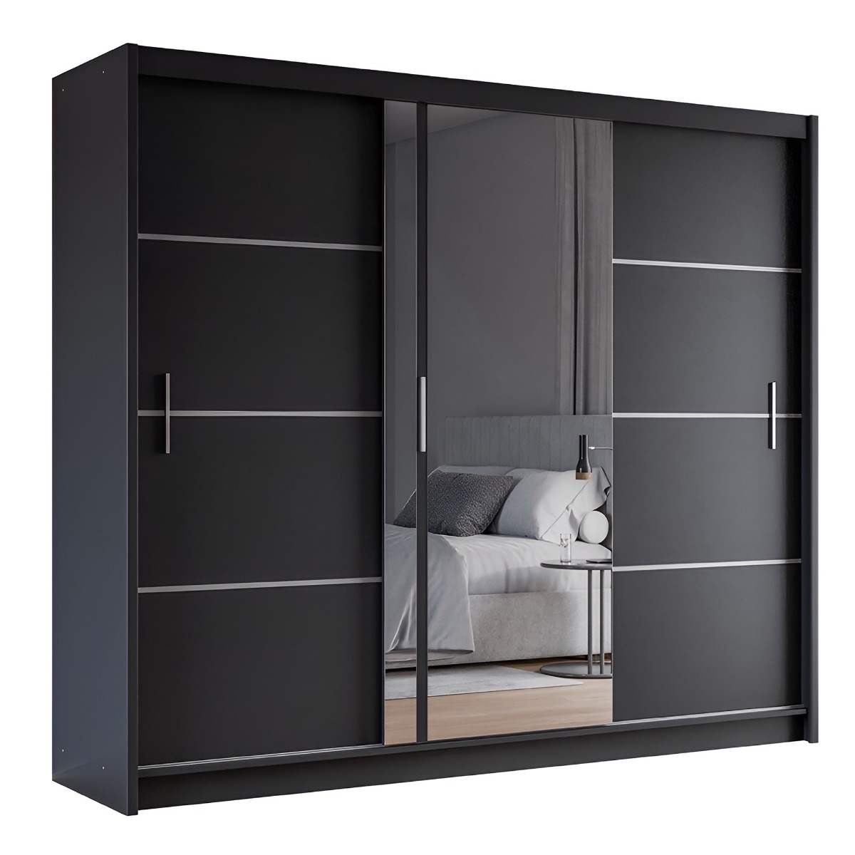 Sliding Wardrobe - BROADLAND 3 Door Mirrored Wardrobe Black 250cm - Avellino & Wells