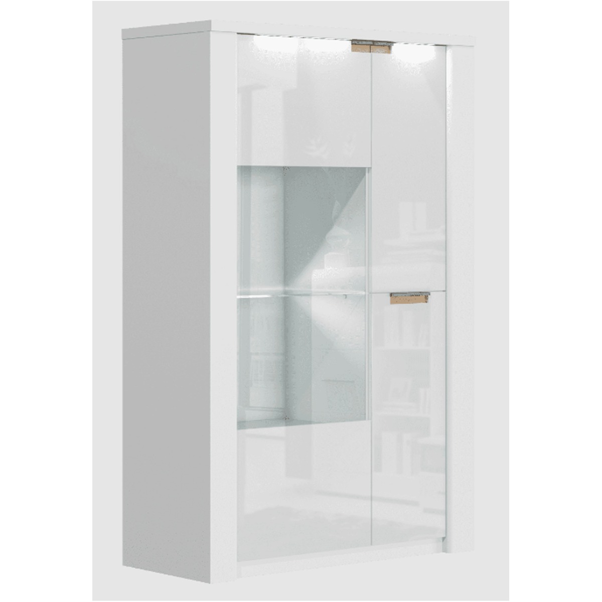 Jordan High Gloss Wide 3 Door Display Unit with 1 Glass Shelf and LED Lights - White - Dalton Home