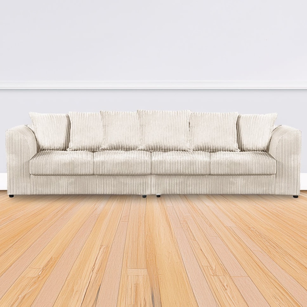 Desmond Jumbo Cord 4 Seater Scatterback Sofa - Cream - Home Done