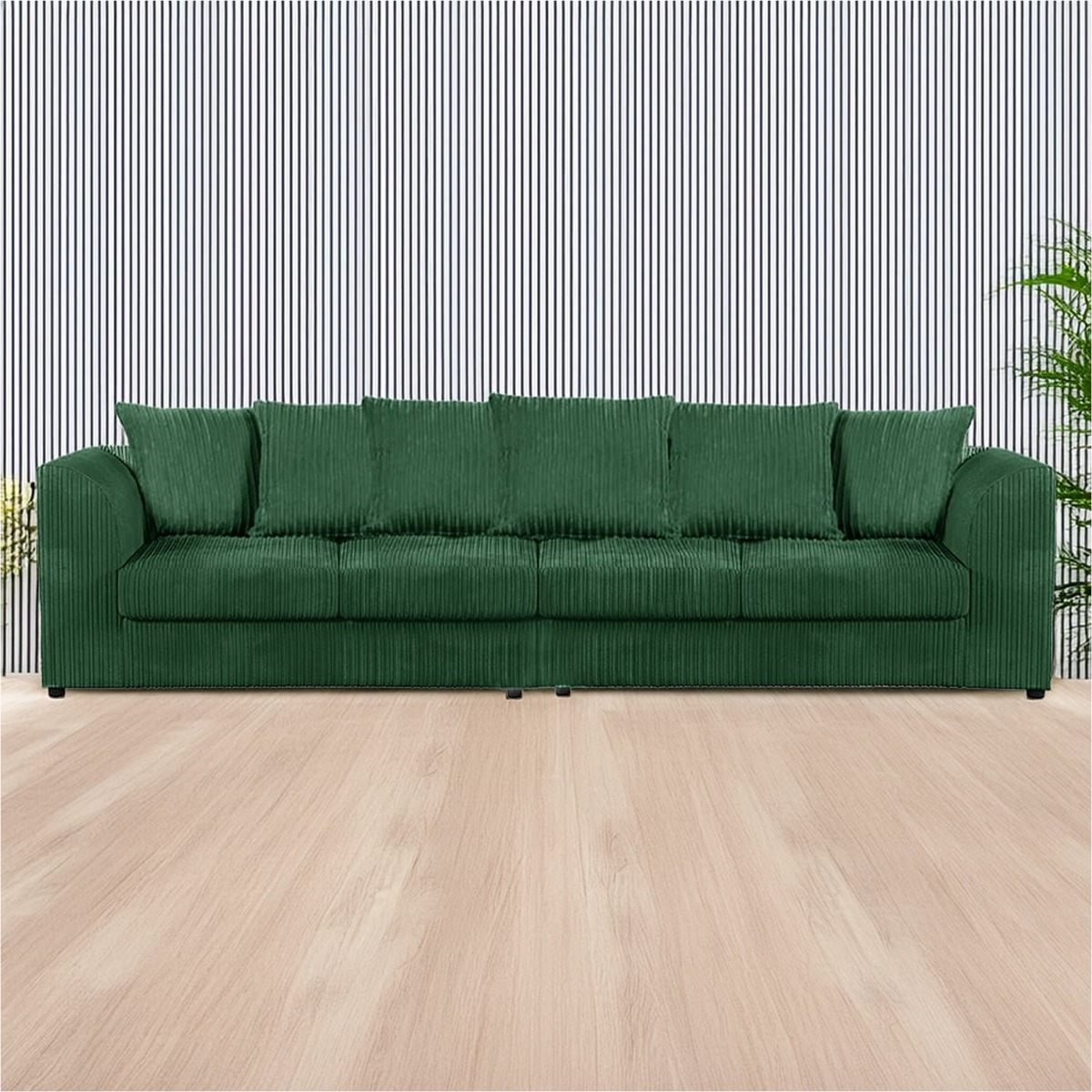 Desmond Jumbo Cord 4 Seater Scatterback Sofa - Green - Home Done