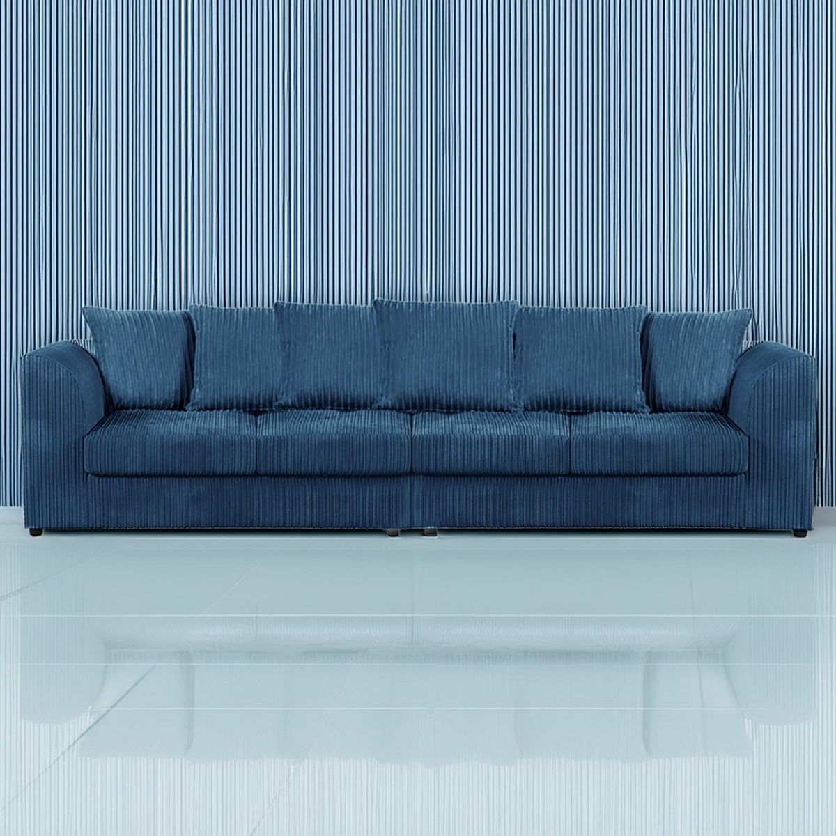 Desmond Jumbo Cord 4 Seater Scatterback Sofa - Marine Blue - Home Done