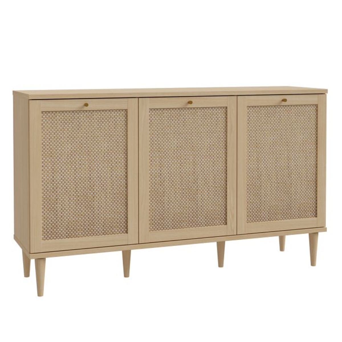 Collins Solid Wood Legs 3 Door Sideboard - Rattan Effect - Rosalind Collection