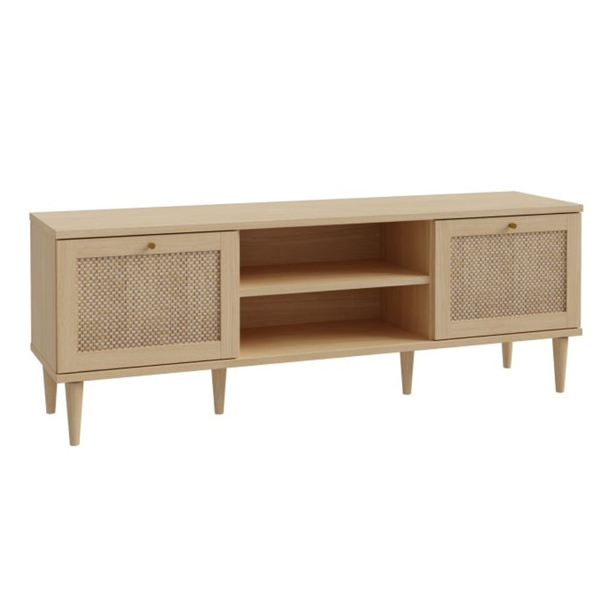 Collins Solid Wood Legs 2 Door Tv Table with Shelf - Rattan Effect - Rosalind Collection