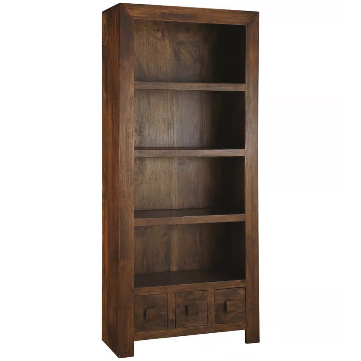 Delta Mango Wood Large Bookcase with 3 Drawers and 4 Shelves - Walnut - Cybil & Clive