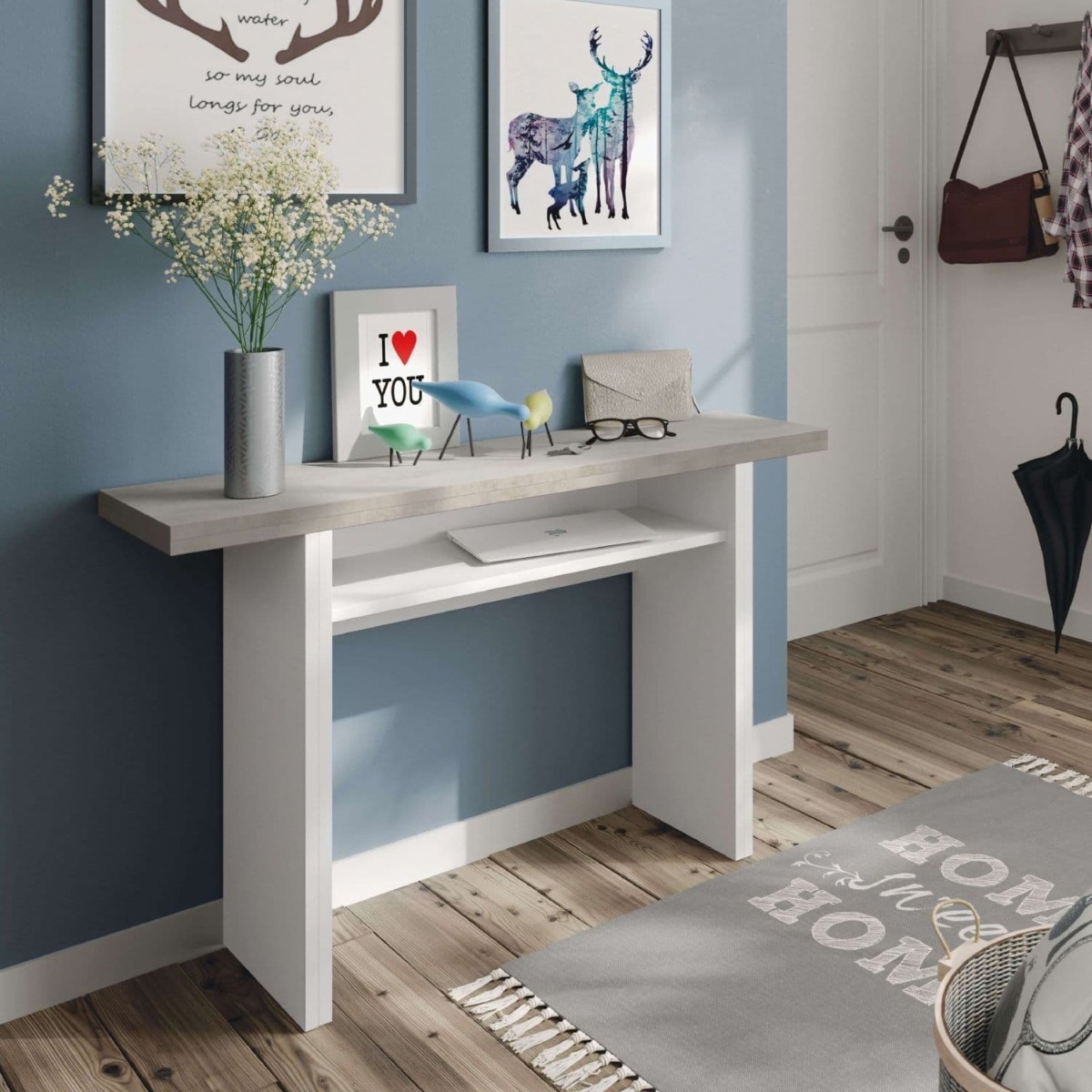 Claire Range Extending Breakfast Table - Concrete Grey and White - Dalton Home