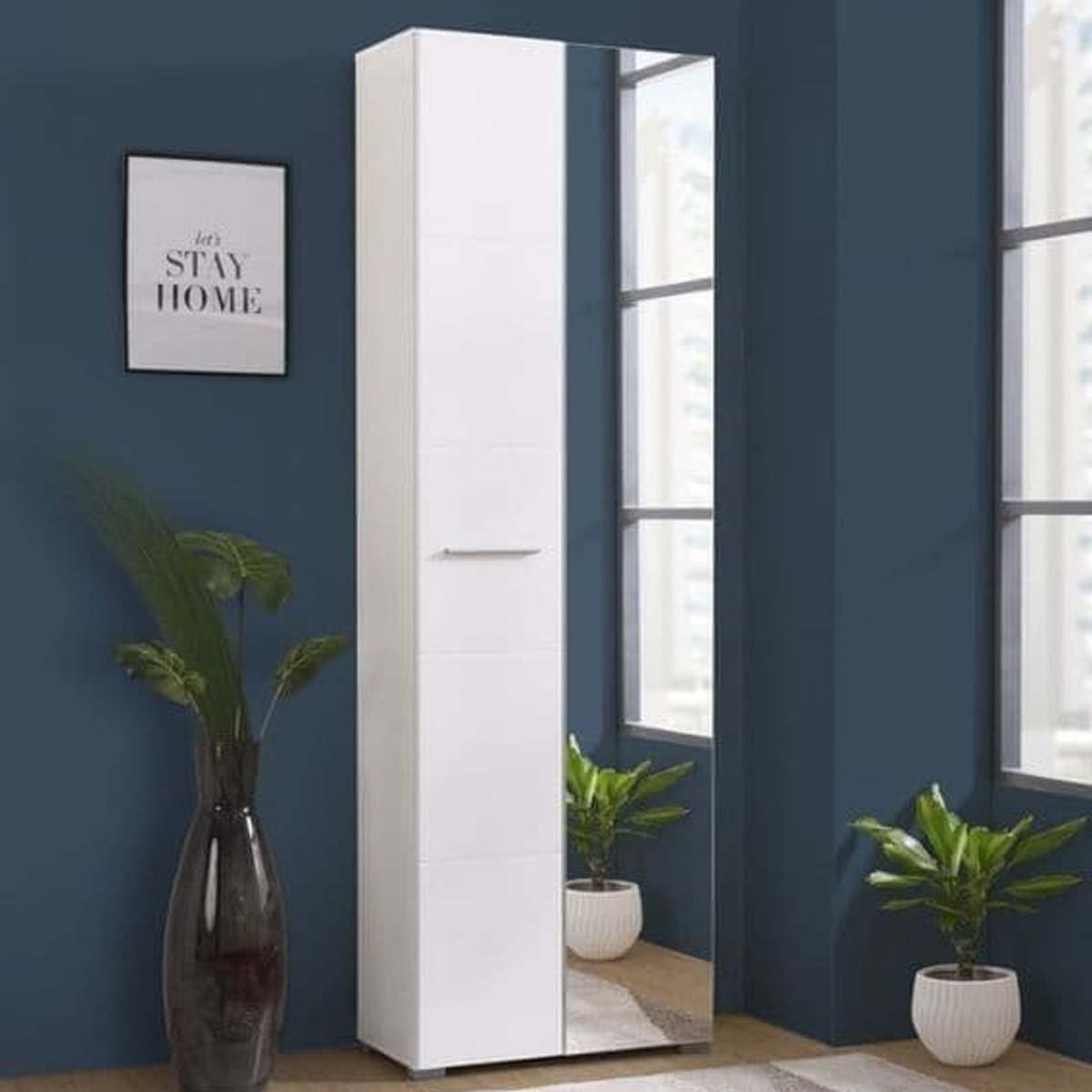 Wardrobe - AMANDA 2 Door Mirrored Wardrobe White 60cm - Dalton Home