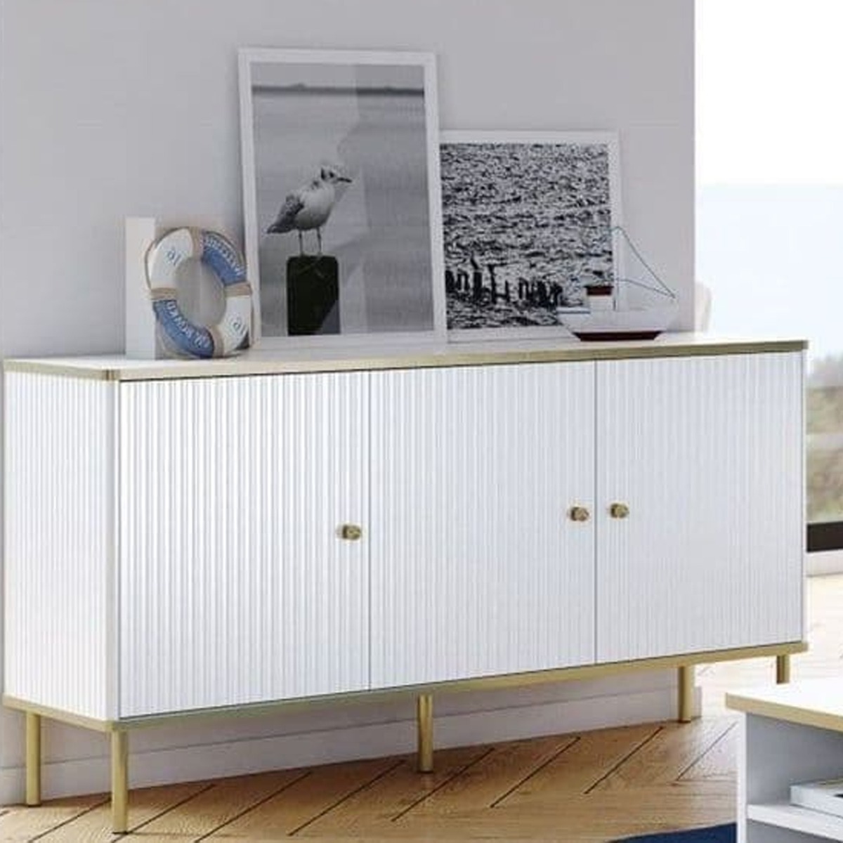 Eldawy Gold Touch 3 Door Wide Sideboard - White - Dalton Home
