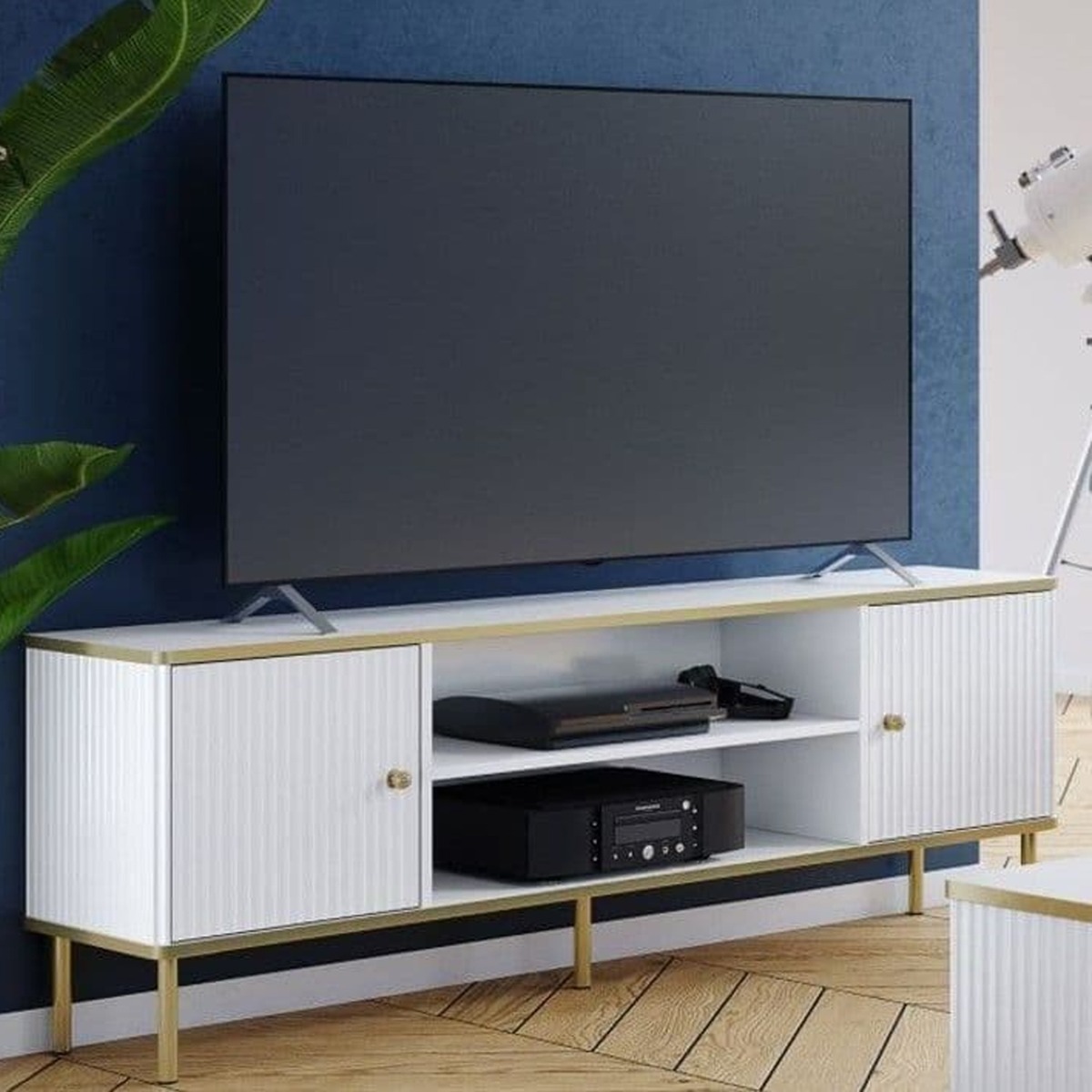 Eldawy Gold Touch 2 Door TV Unit with Open Shelf - White - Dalton Home