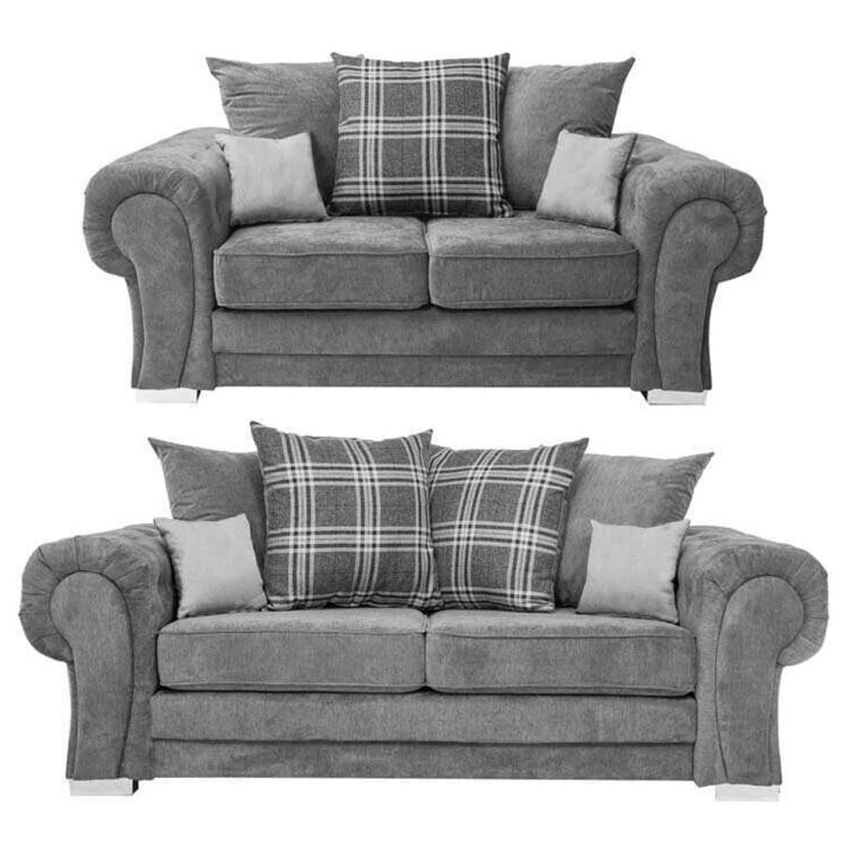 Verona Scatter Back 3 Seater and 2 Seater Sofas Set with Optional Extras - Grey - Home Done
