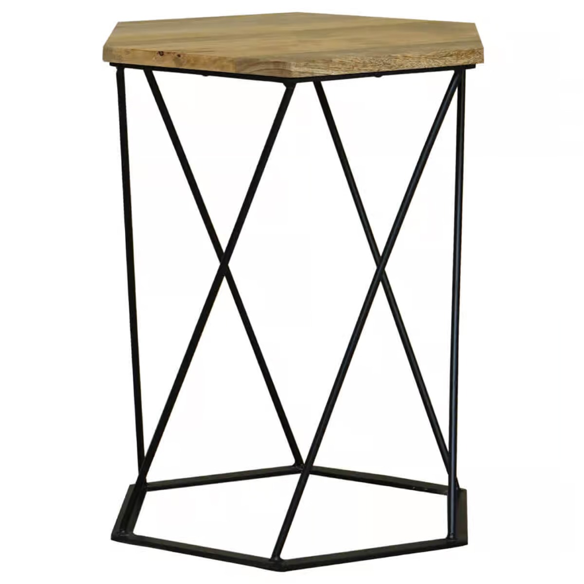 Tracey Industrial Hexagonal Side End Lamp Table - Light Wood Tone - Cybil & Clive